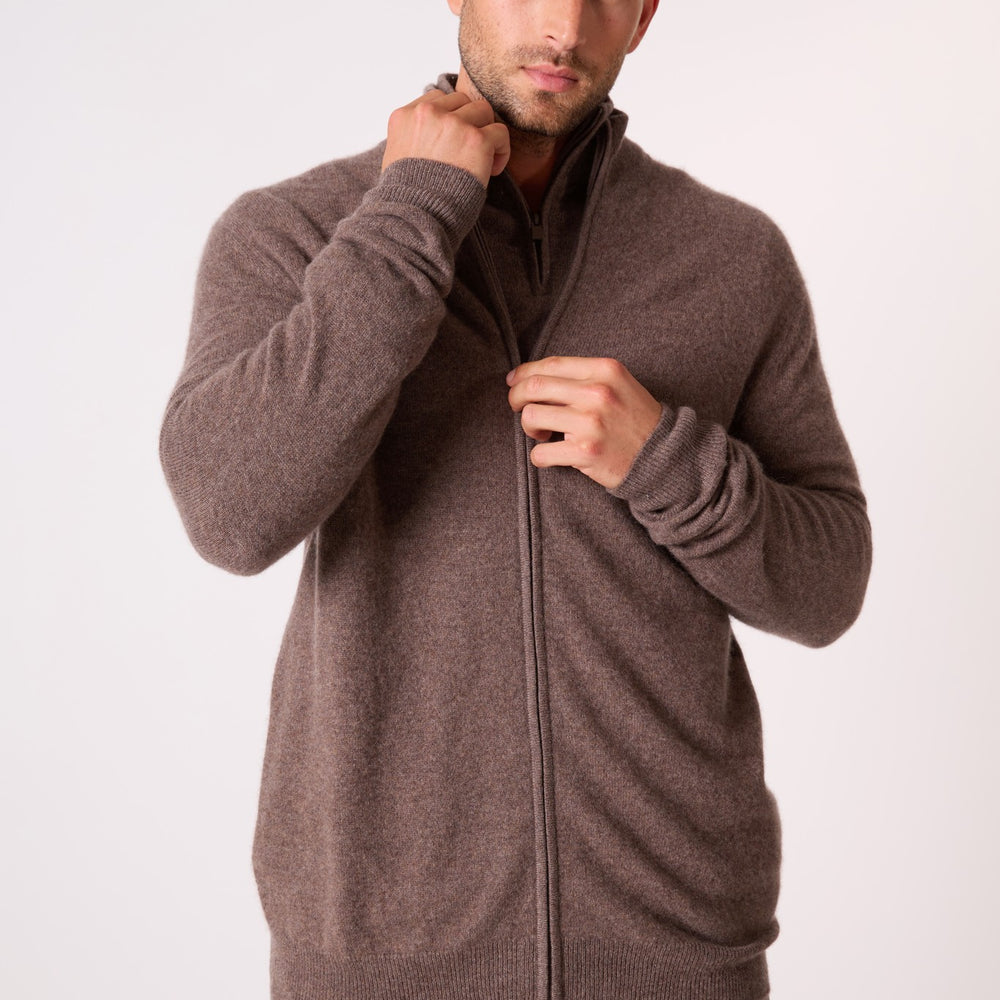 cody gilet zippé col montant taupe chiné 100% cachemire