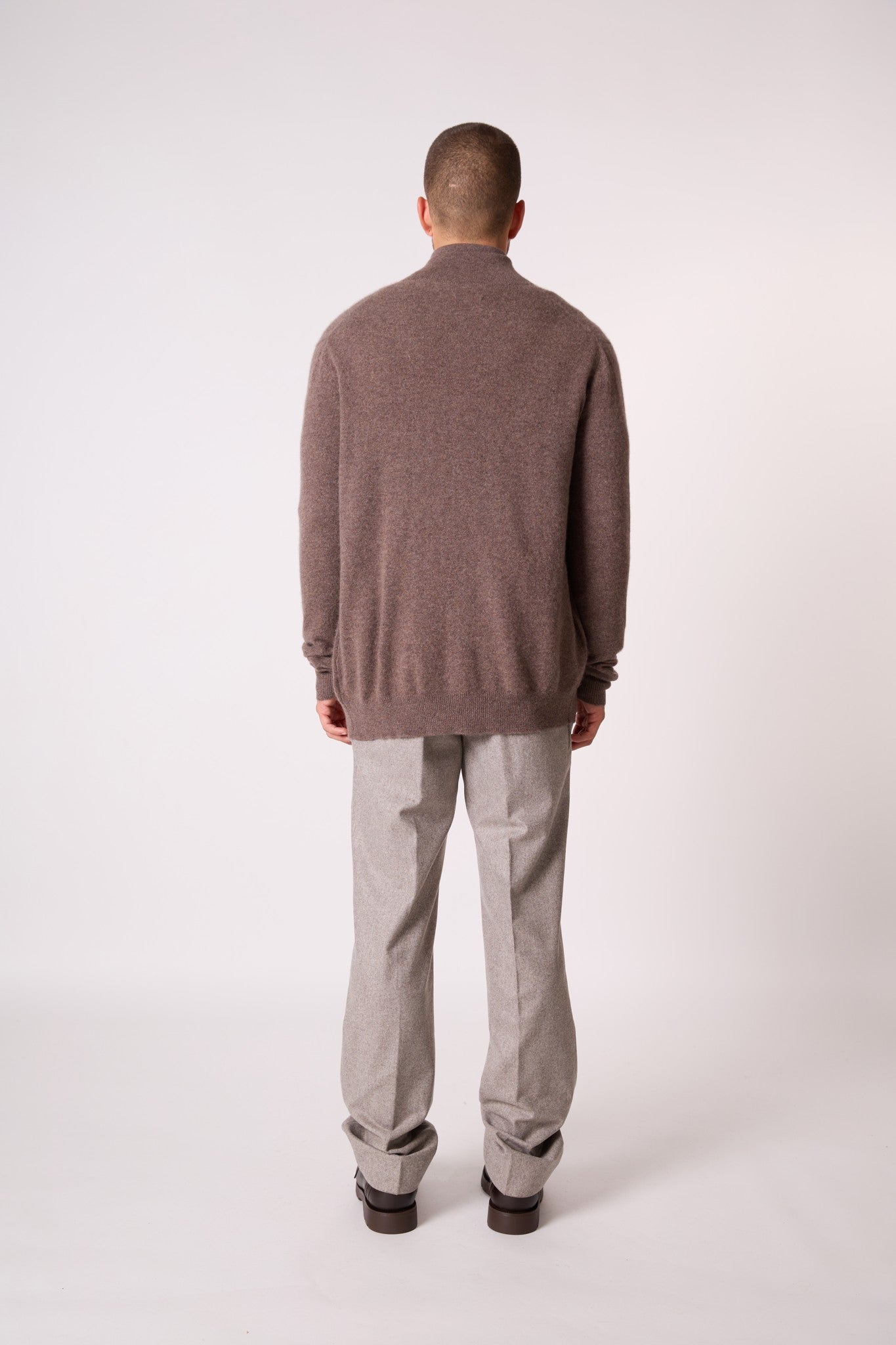 cody gilet zippé col montant taupe chiné 100% cachemire