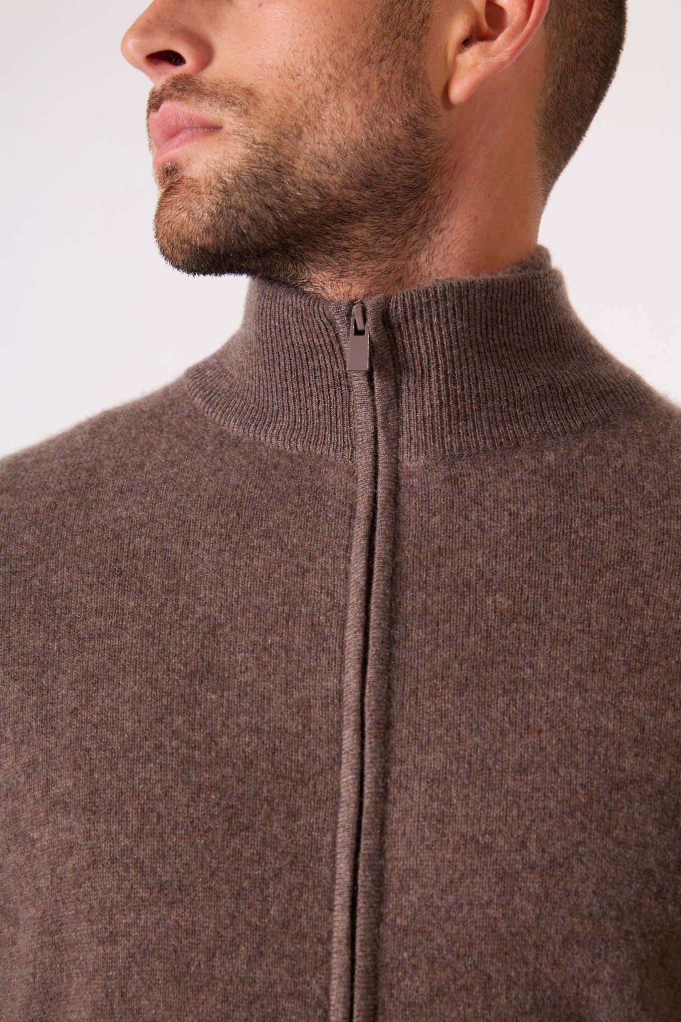 cody gilet zippé col montant taupe chiné 100% cachemire