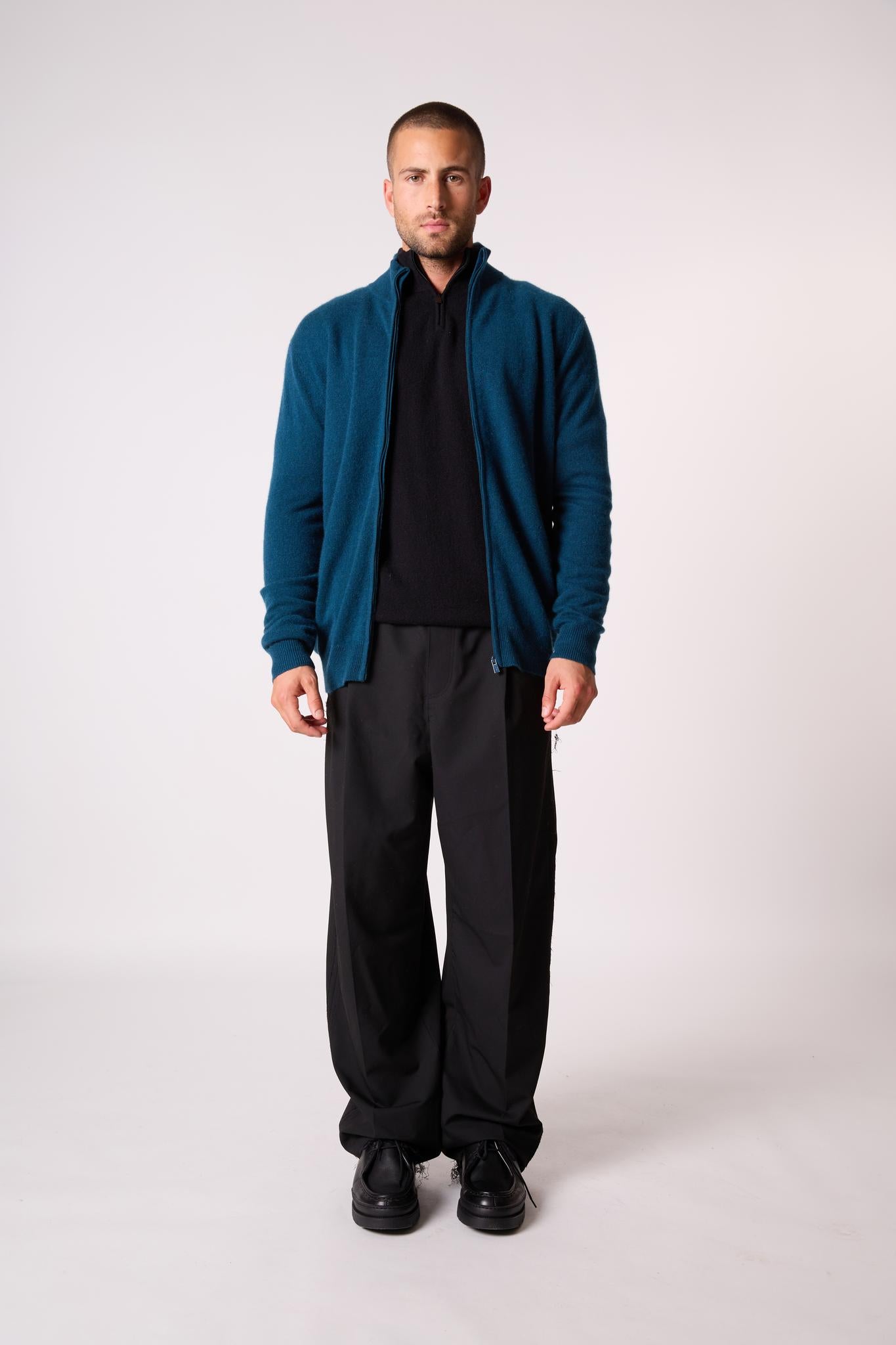 CODY gilet zippé col montant vert canard 100% cachemire