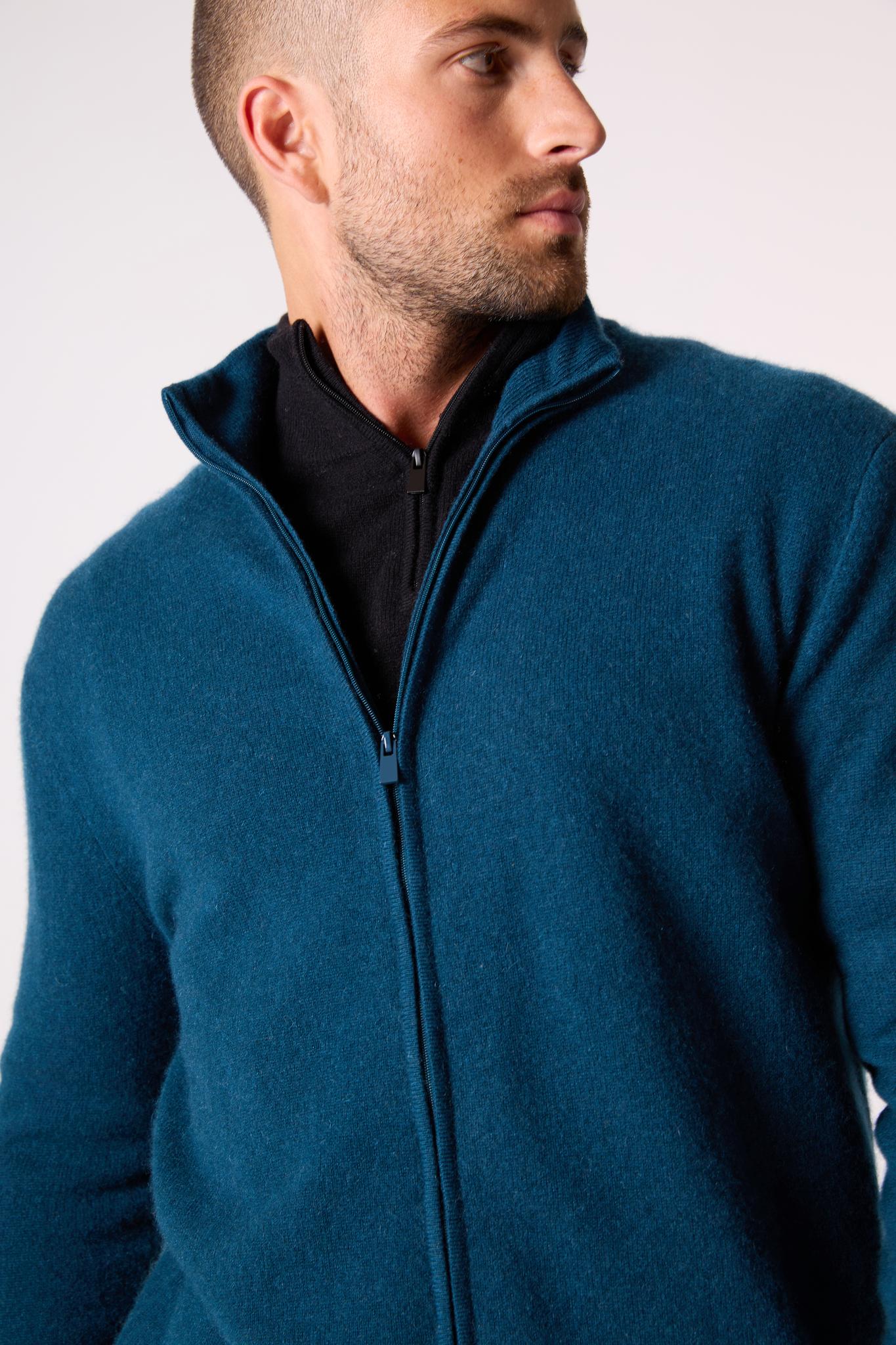 CODY gilet zippé col montant vert canard 100% cachemire