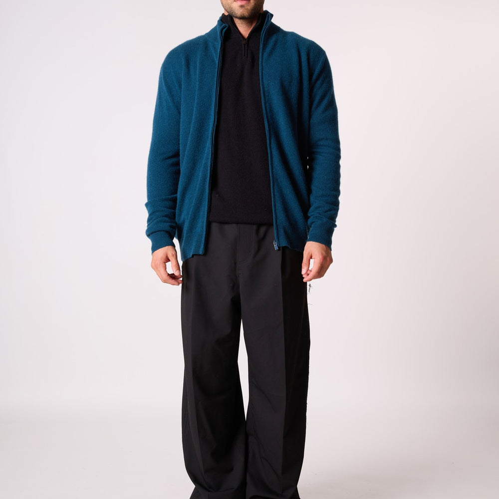 cody gilet zippé col montant vert canard 100% cachemire