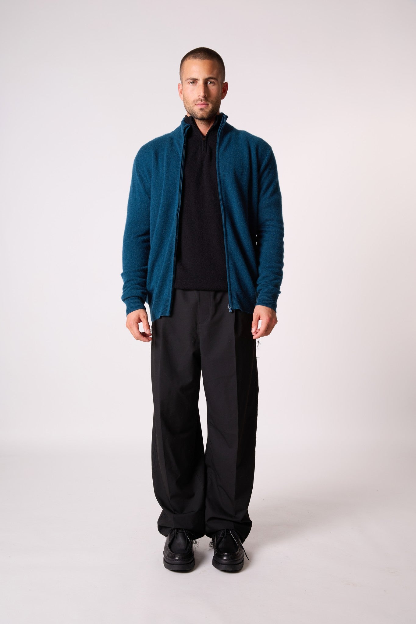 cody gilet zippé col montant vert canard 100% cachemire