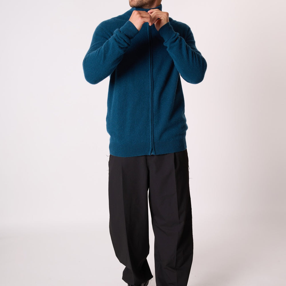 cody gilet zippé col montant vert canard 100% cachemire