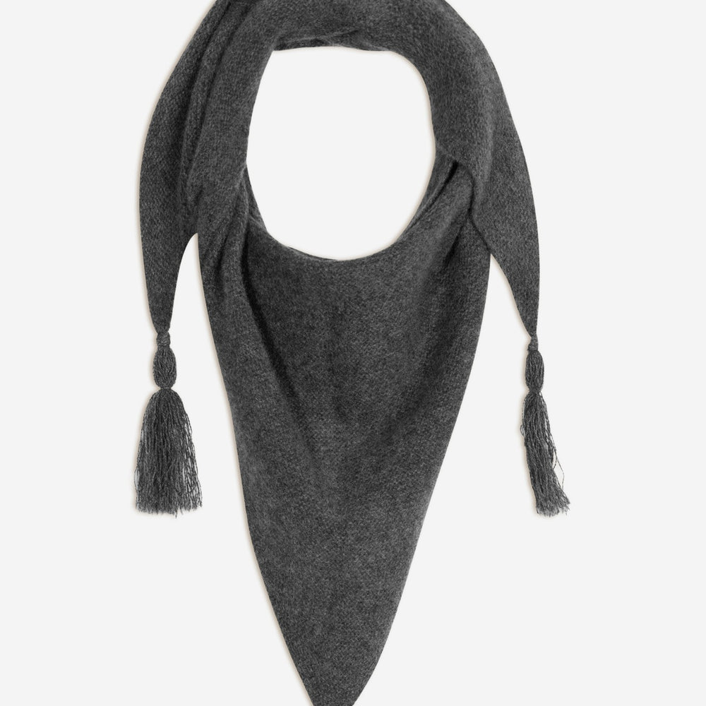 condeixa écharpe triangle avec franges 4 fils anthracite chiné 100% cachemire