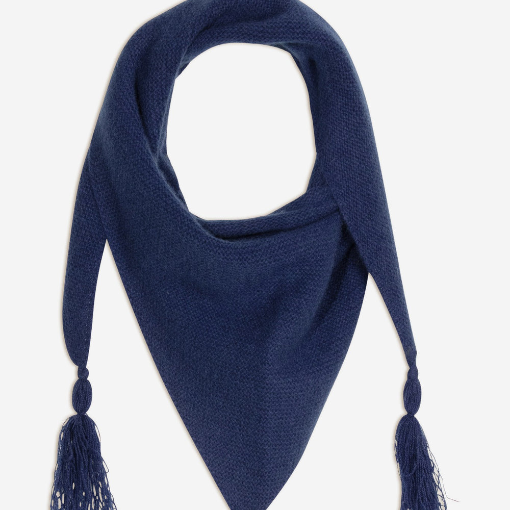 condeixa écharpe triangle avec franges 4 fils bleu nuit 100% cachemire
