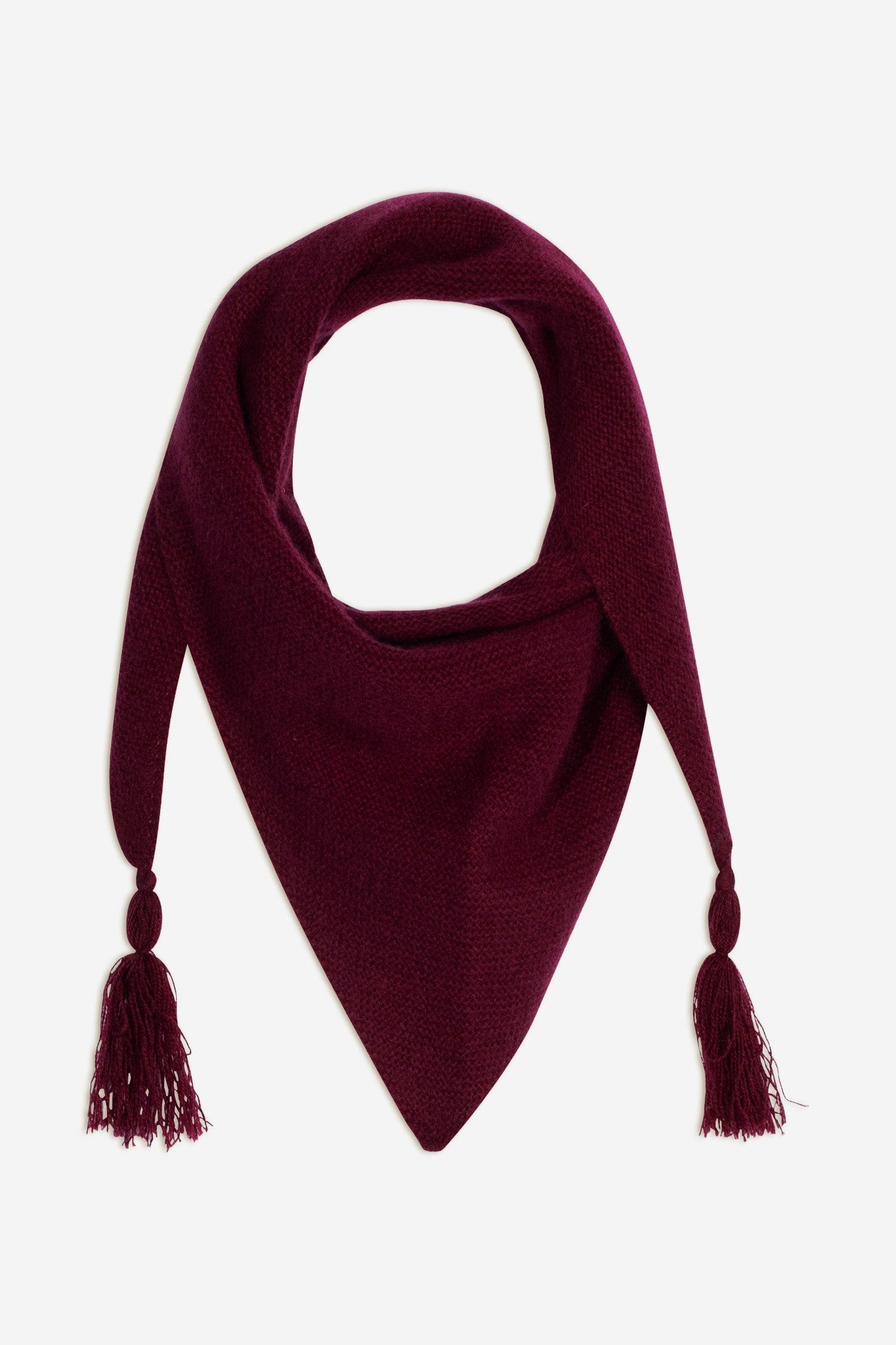 condeixa écharpe triangle avec franges 4 fils bordeaux 100% cachemire
