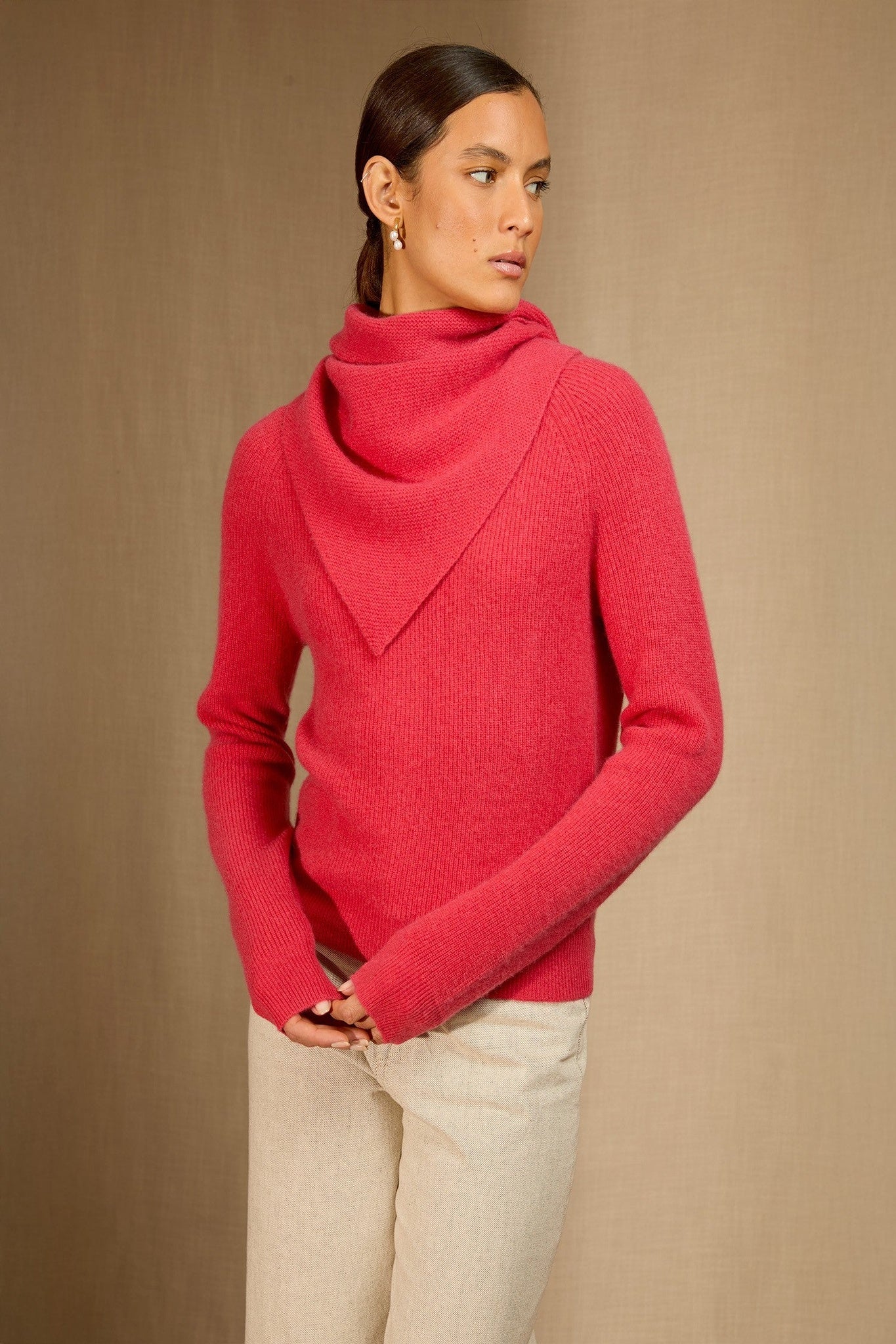 condeixa écharpe triangle avec franges 4 fils corail 100% cachemire