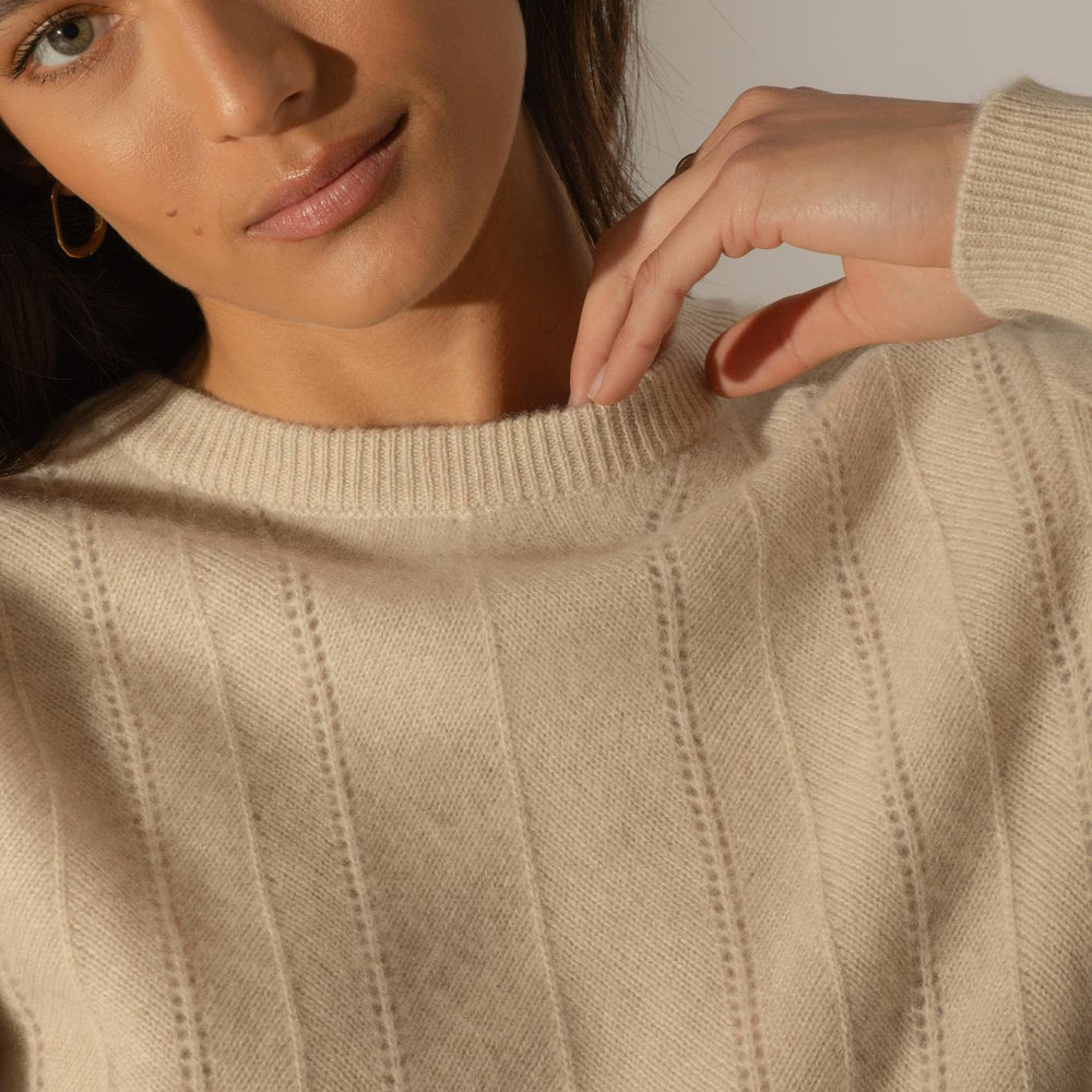 CORVA pull col rond 4 fils avoine 100% cachemire