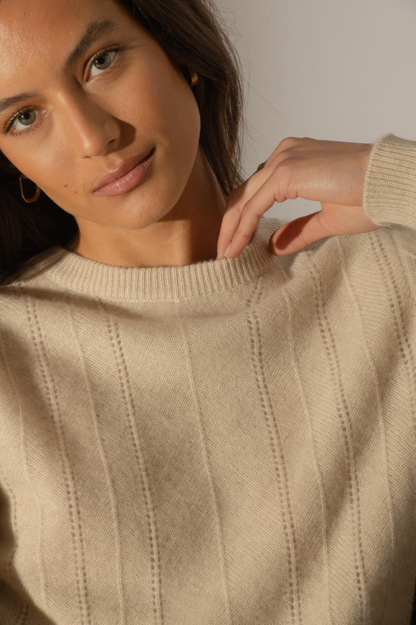 CORVA pull col rond 4 fils avoine 100% cachemire