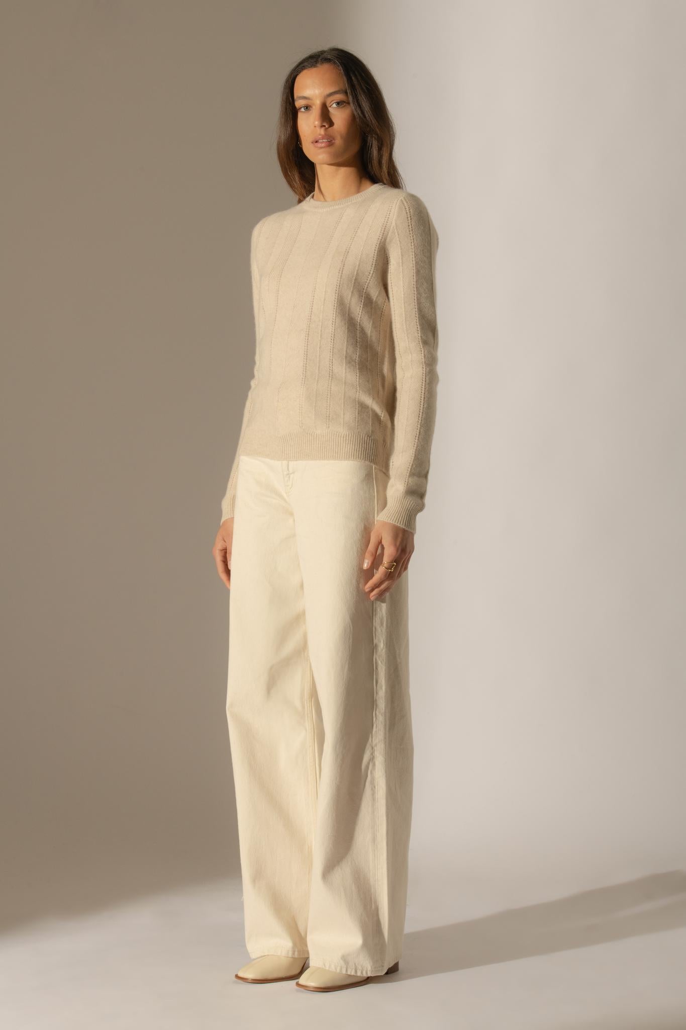 CORVA pull col rond 4 fils avoine 100% cachemire