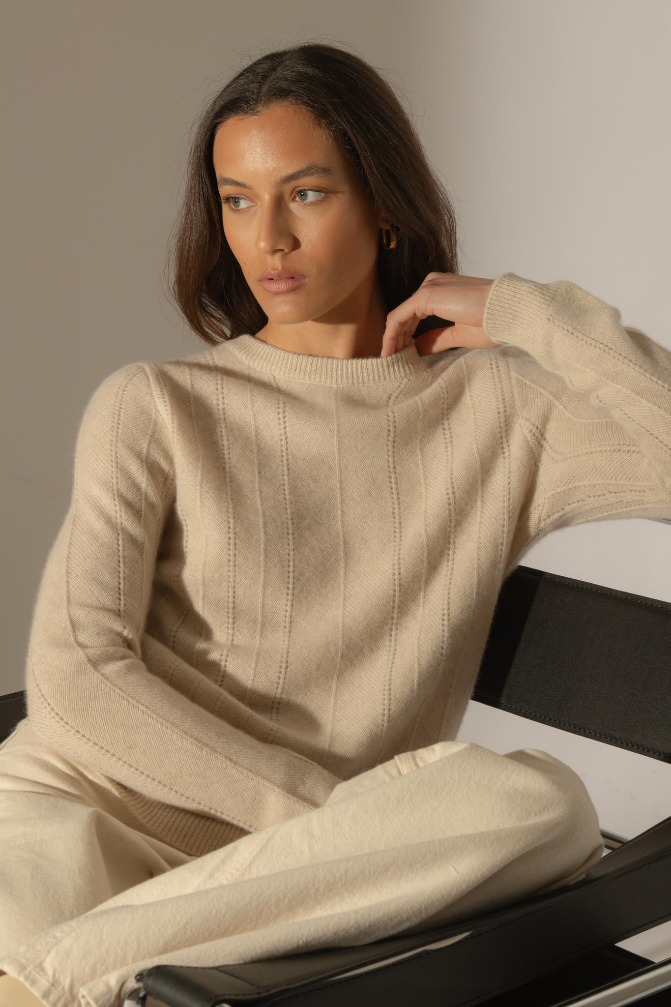 CORVA pull col rond 4 fils avoine 100% cachemire