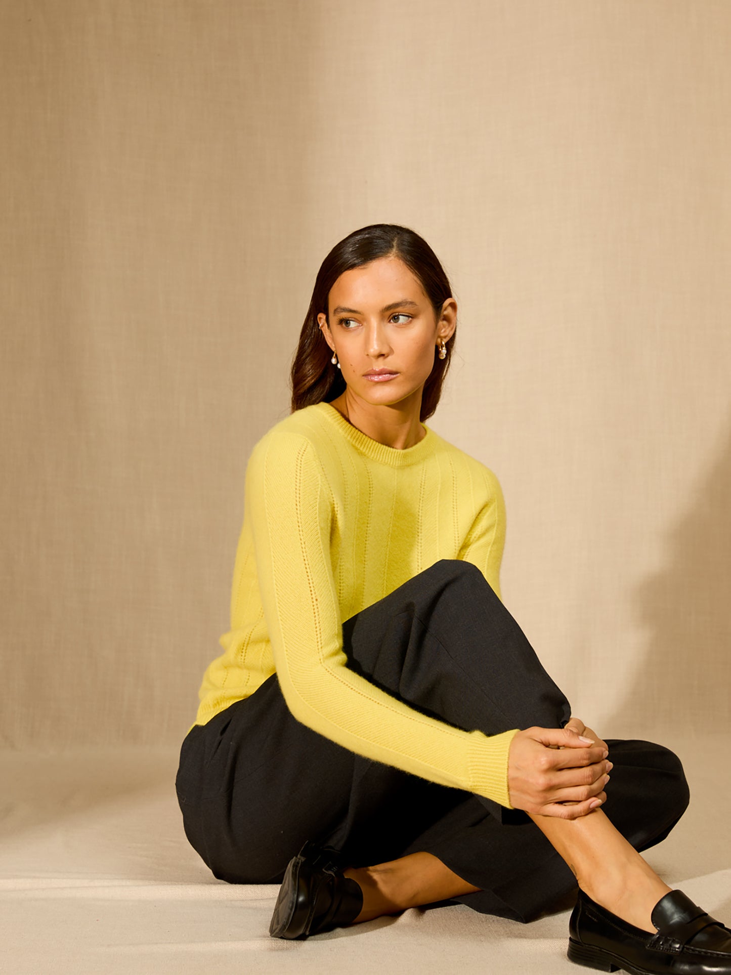 CORVA pull col rond 4 fils citron 100% cachemire