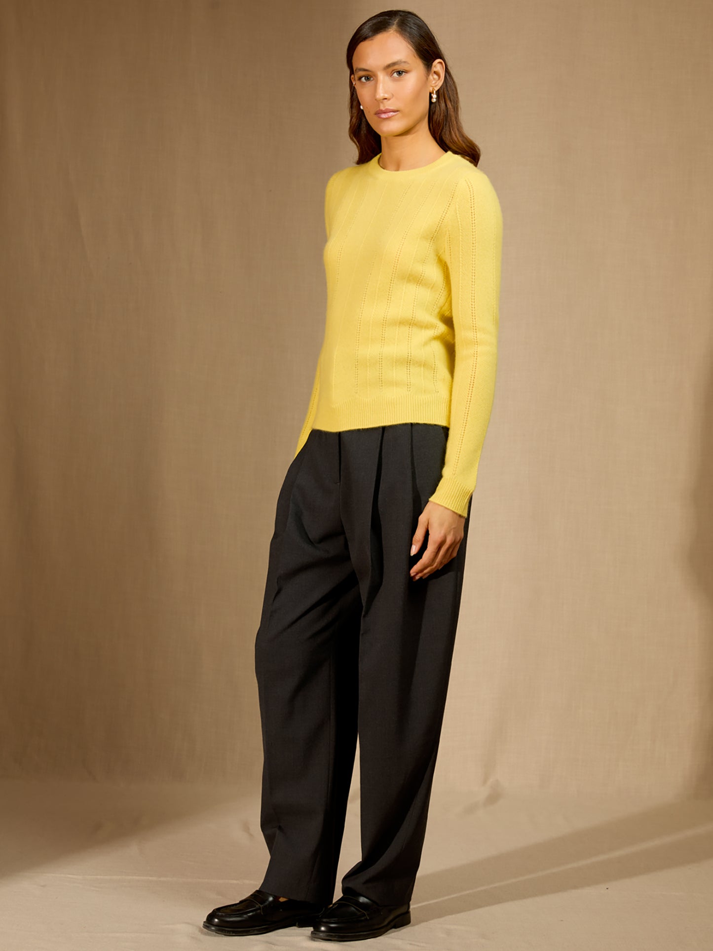 CORVA pull col rond 4 fils citron 100% cachemire