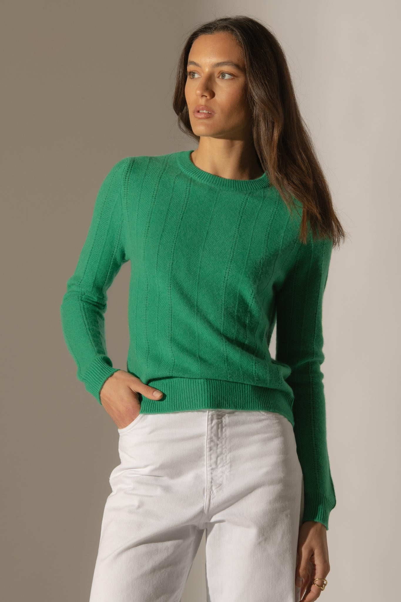 CORVA pull col rond 4 fils menthe 100% cachemire