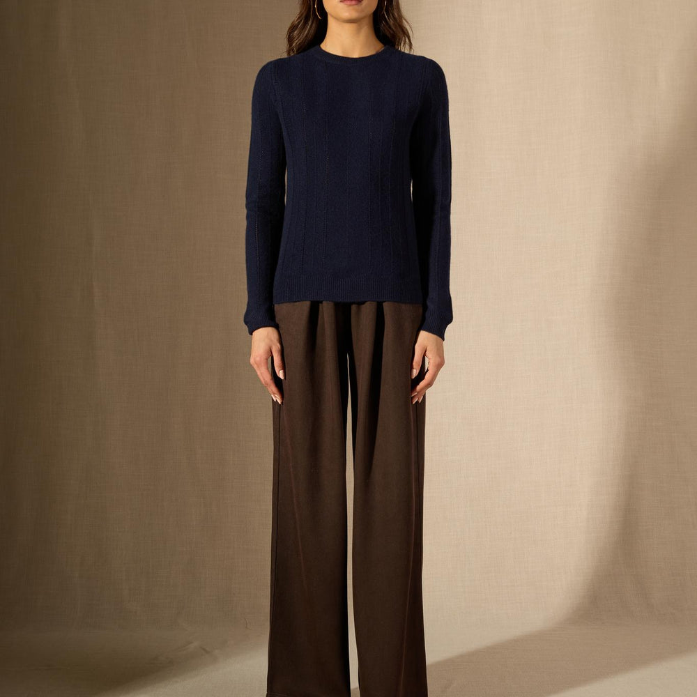 CORVA pull col rond 4 fils navy 100% cachemire