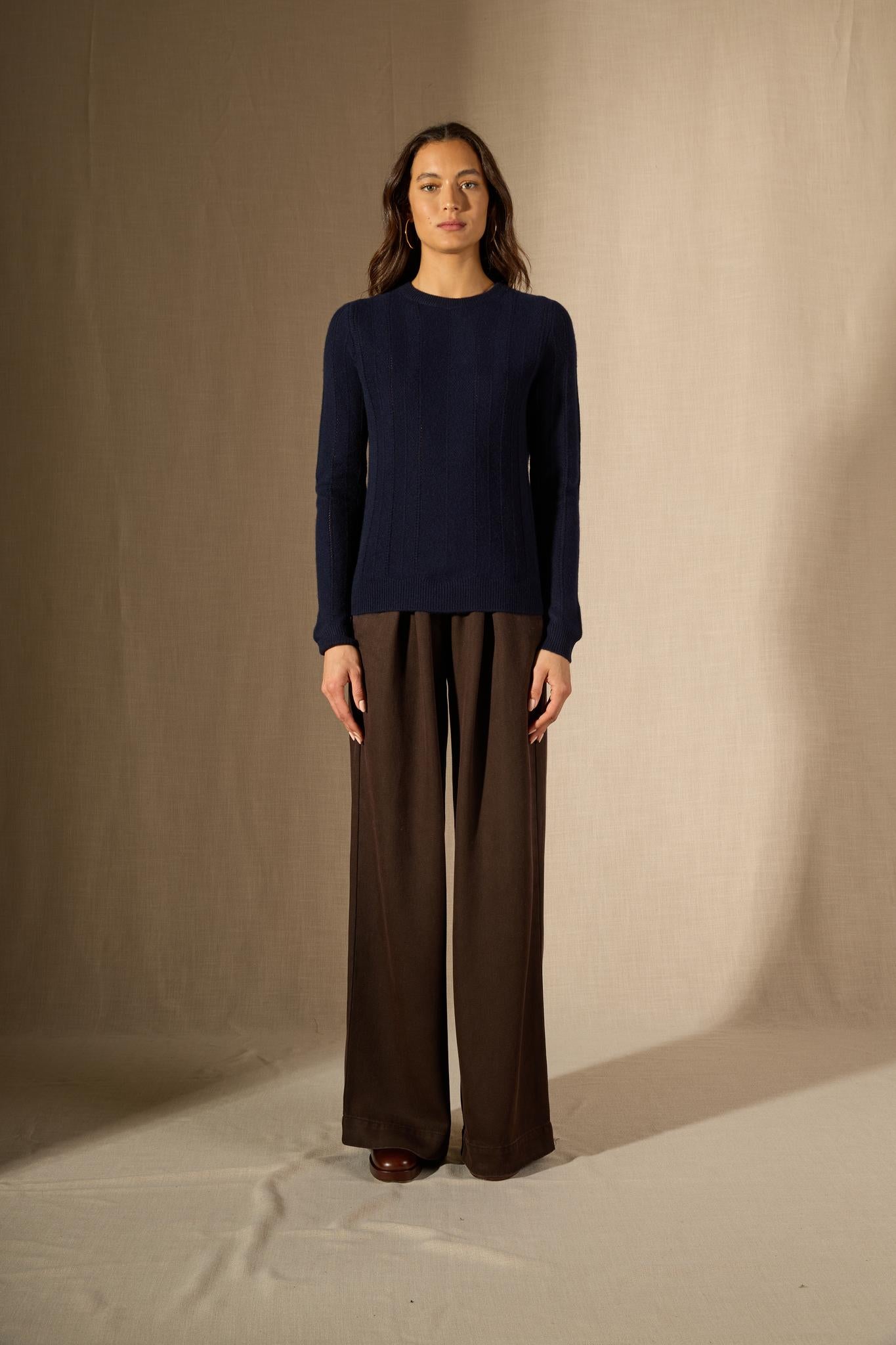 CORVA pull col rond 4 fils navy 100% cachemire