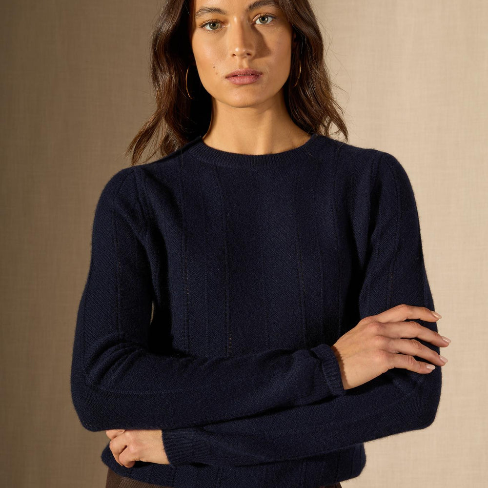 CORVA pull col rond 4 fils navy 100% cachemire