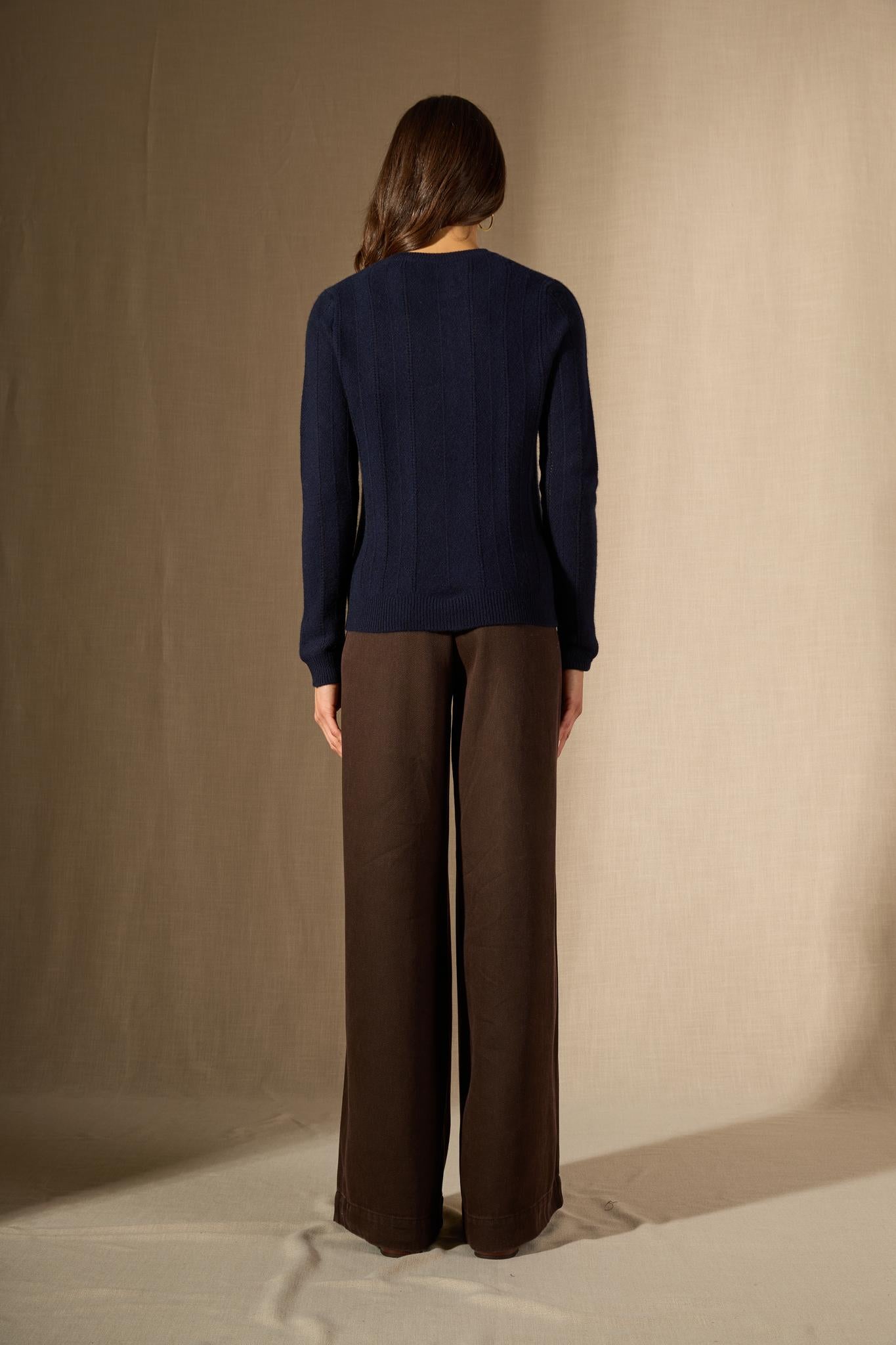 CORVA pull col rond 4 fils navy 100% cachemire