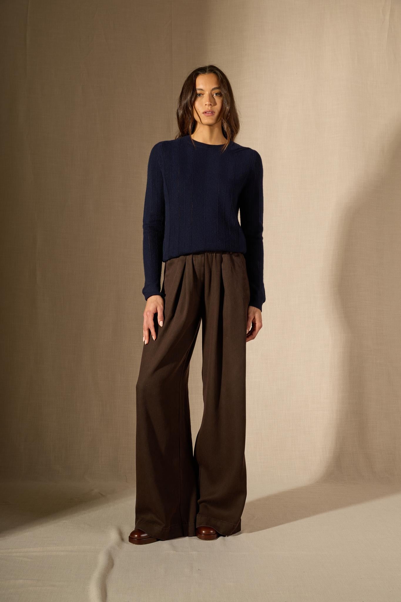 CORVA pull col rond 4 fils navy 100% cachemire