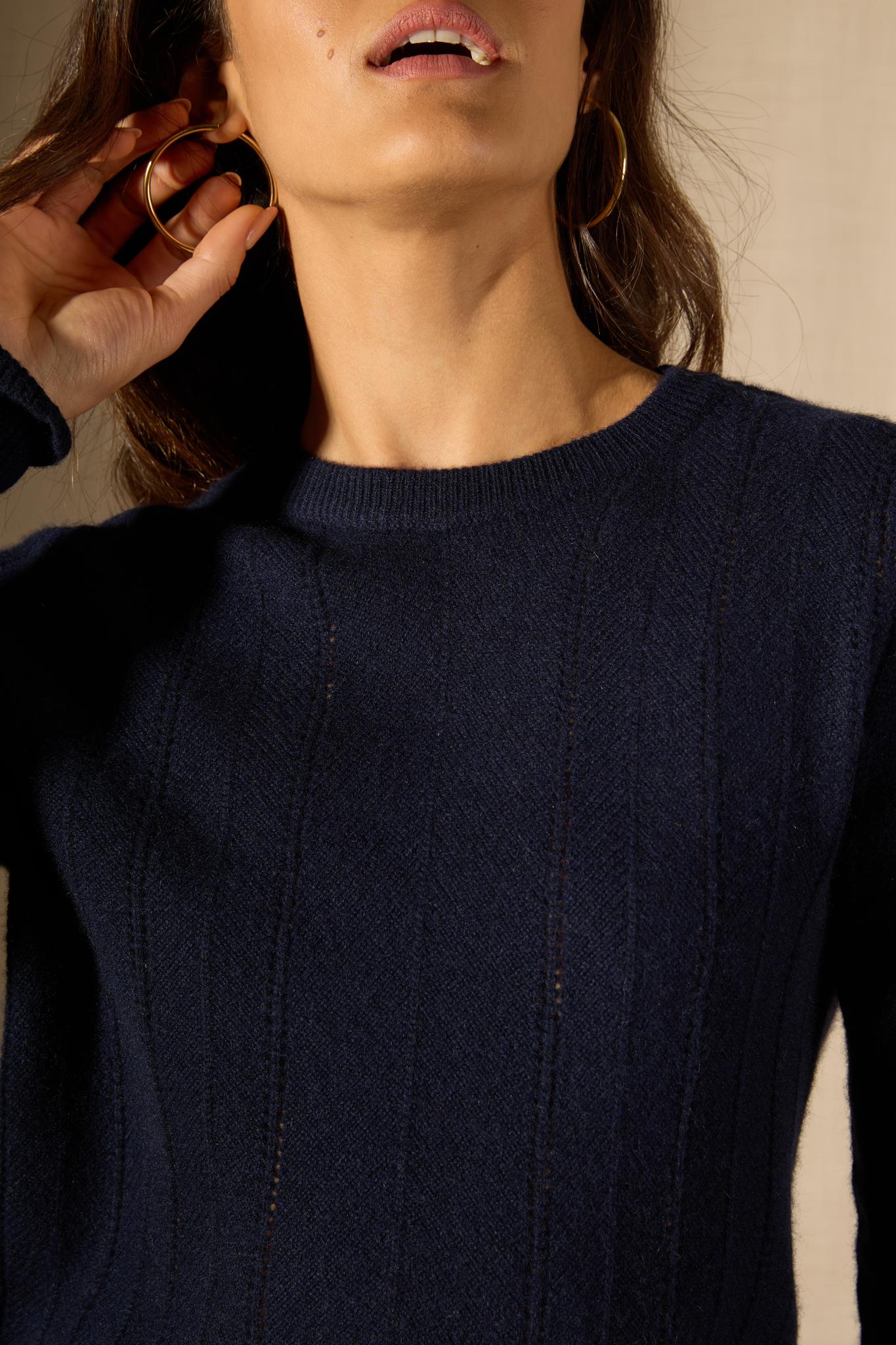 CORVA pull col rond 4 fils navy 100% cachemire