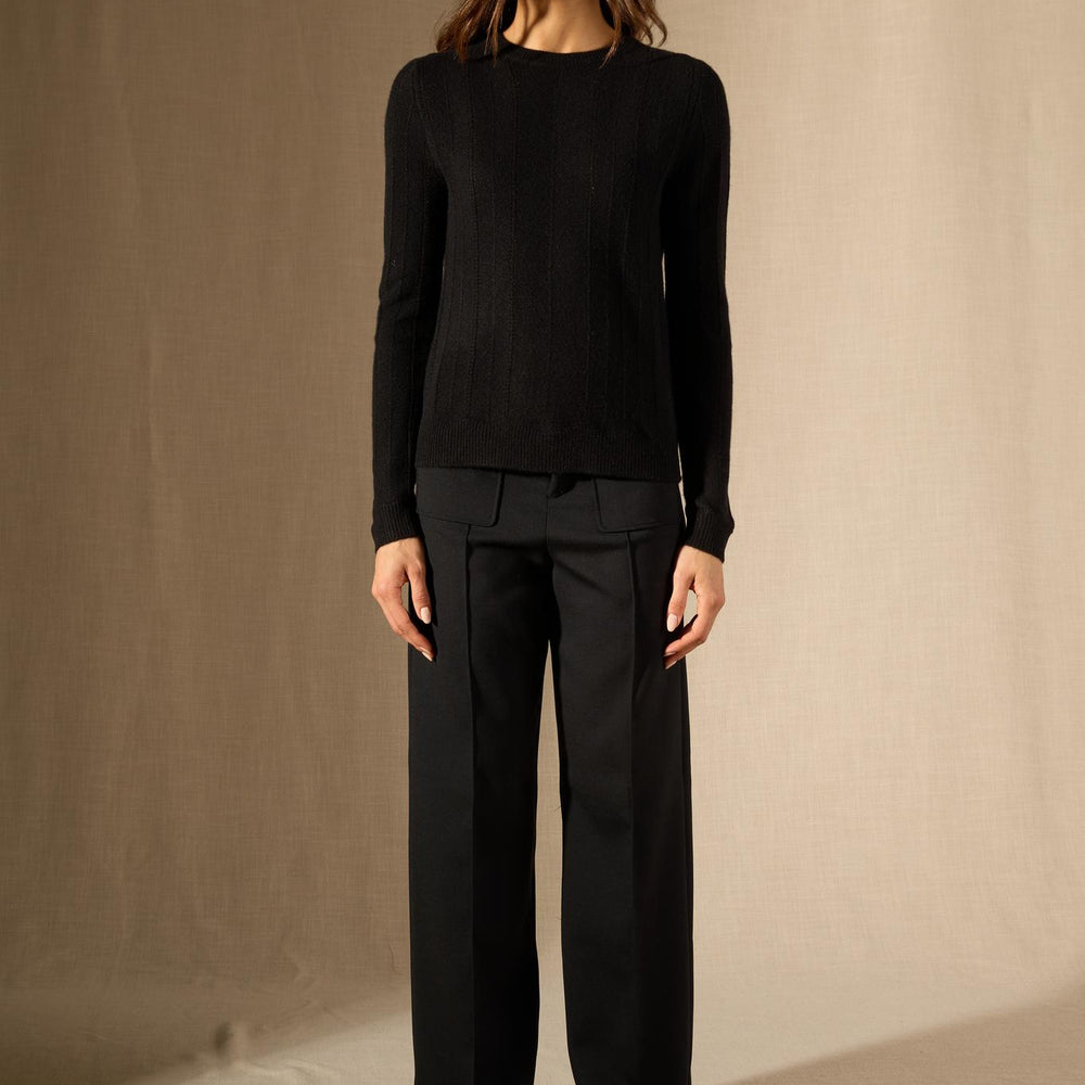 CORVA pull col rond 4 fils noir 100% cachemire
