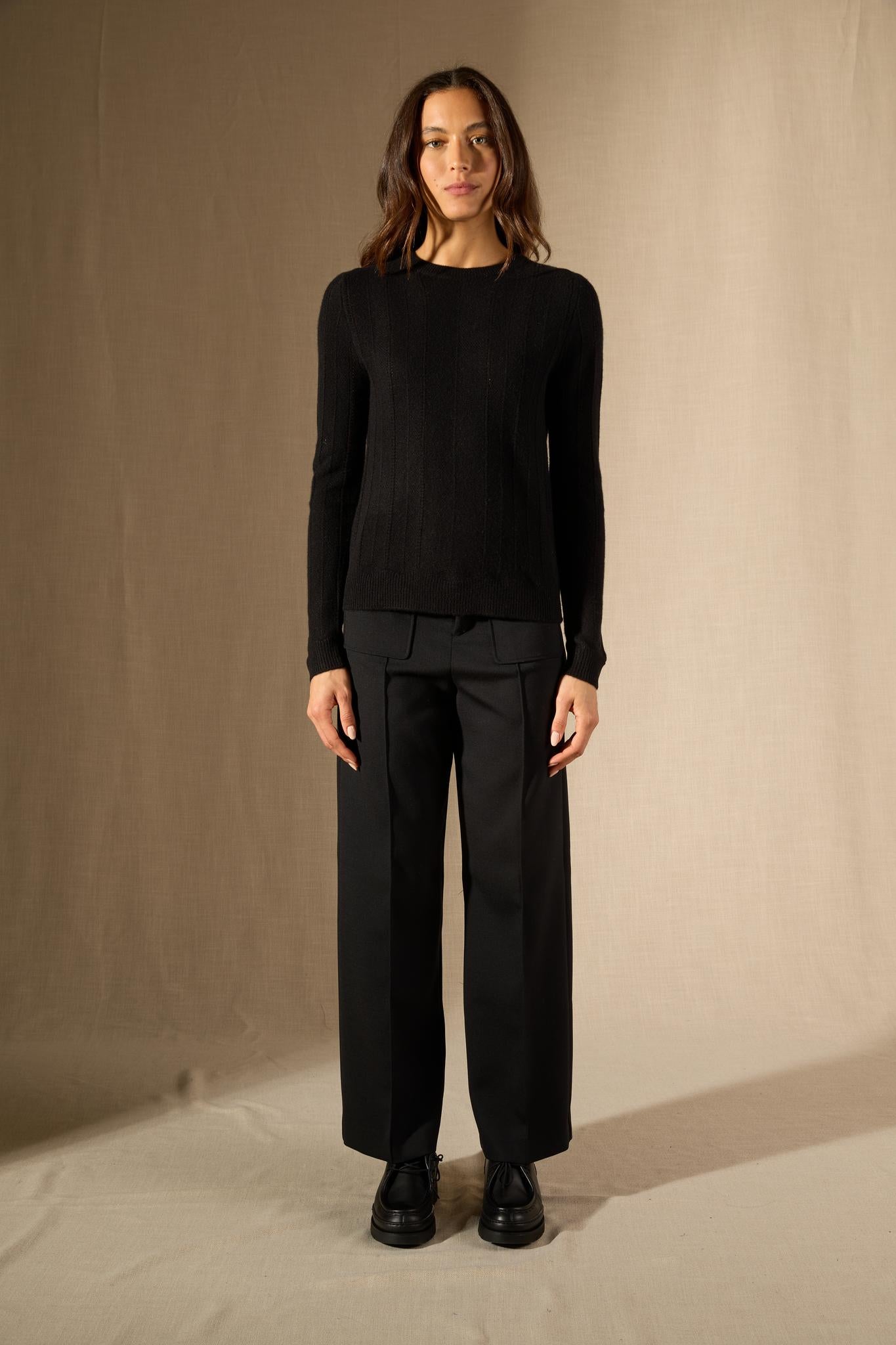 CORVA pull col rond 4 fils noir 100% cachemire