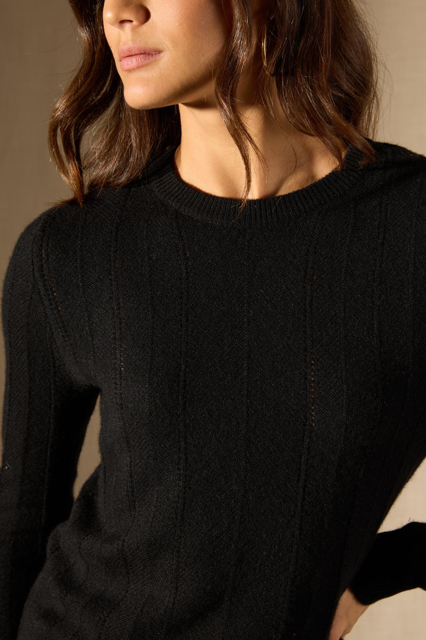 CORVA pull col rond 4 fils noir 100% cachemire