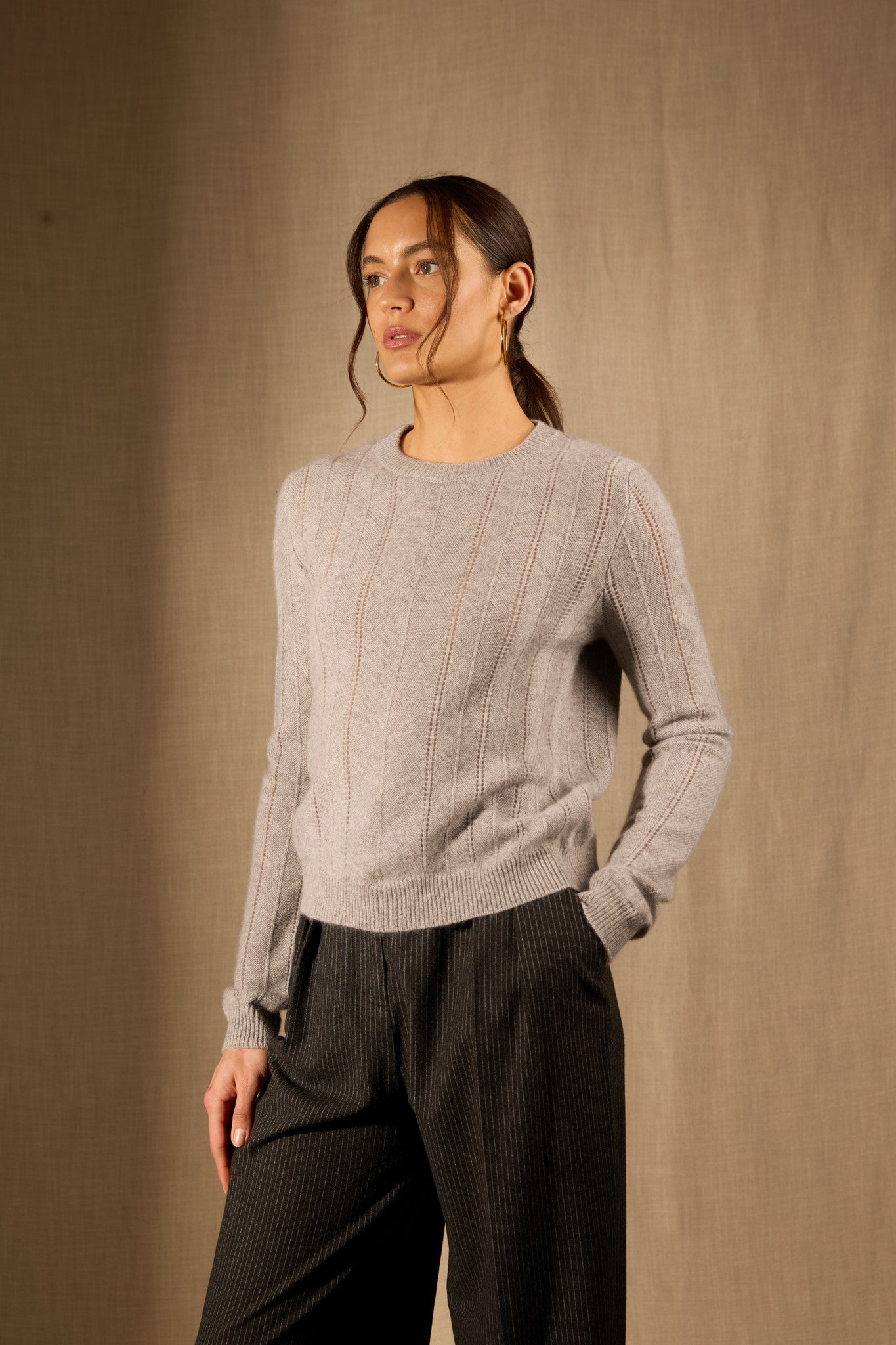 corva pull col rond 4 fils nuage chiné 100% cachemire