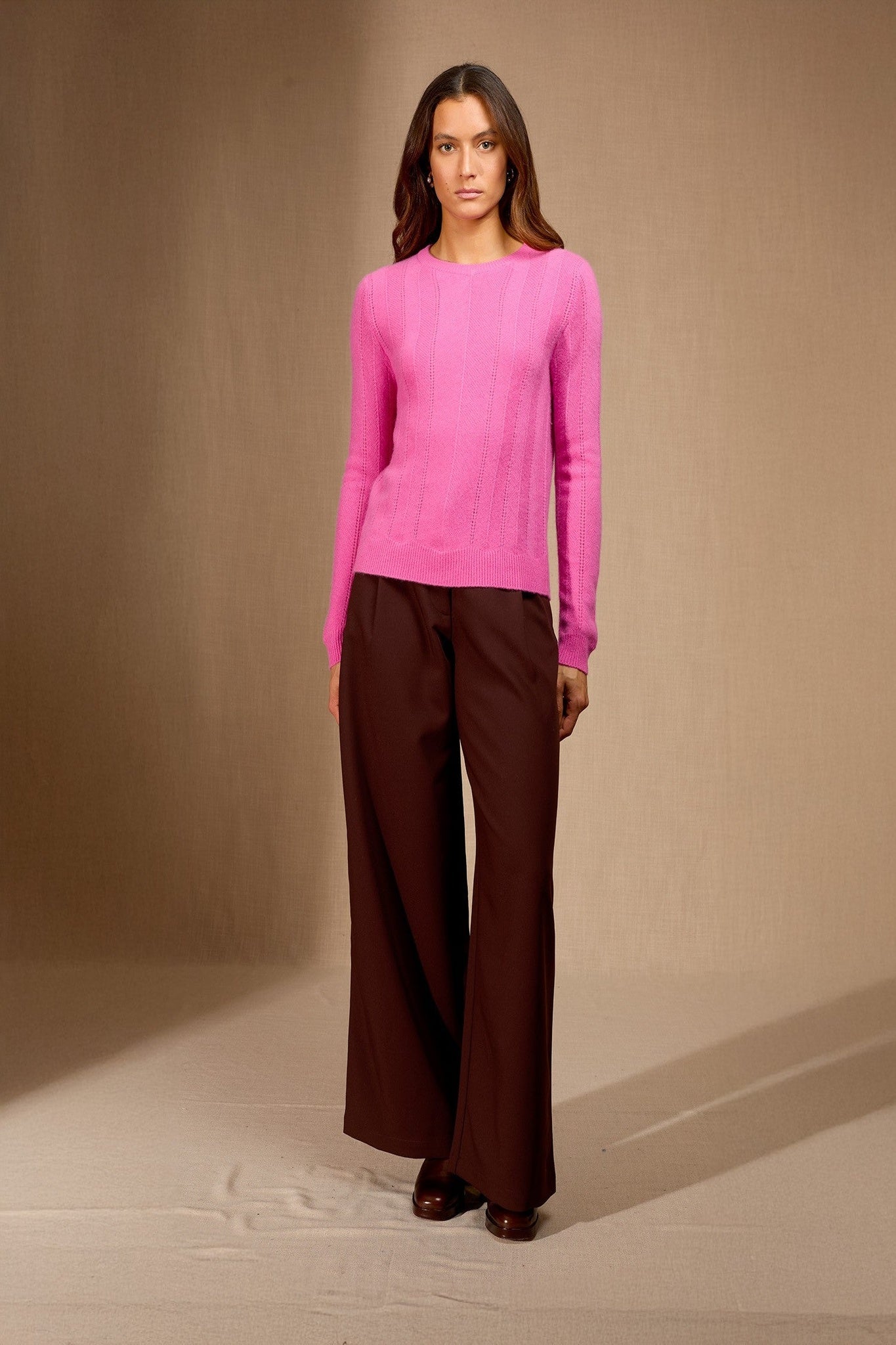 corva pull col rond 4 fils rose 100% cachemire