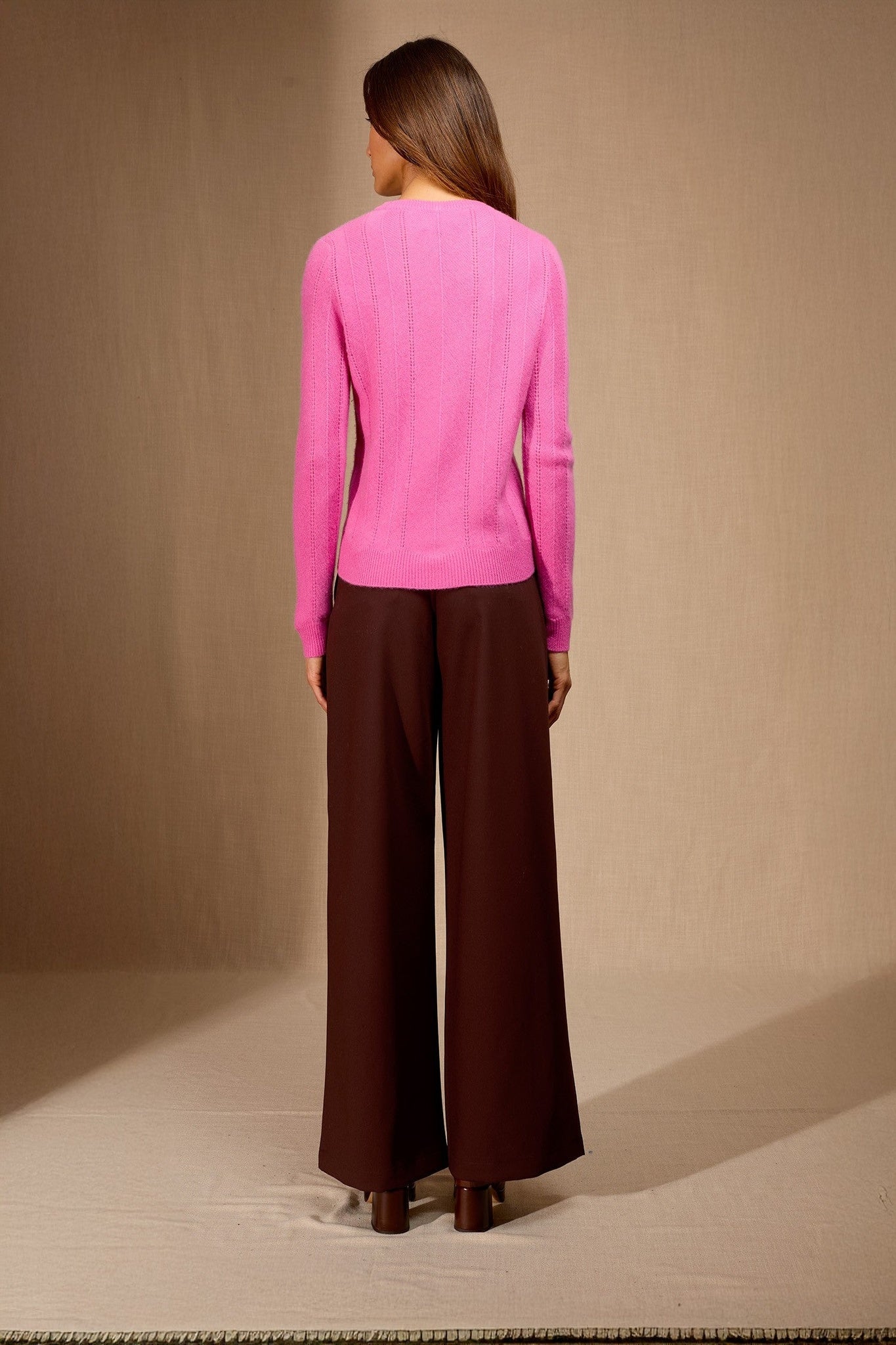 corva pull col rond 4 fils rose 100% cachemire