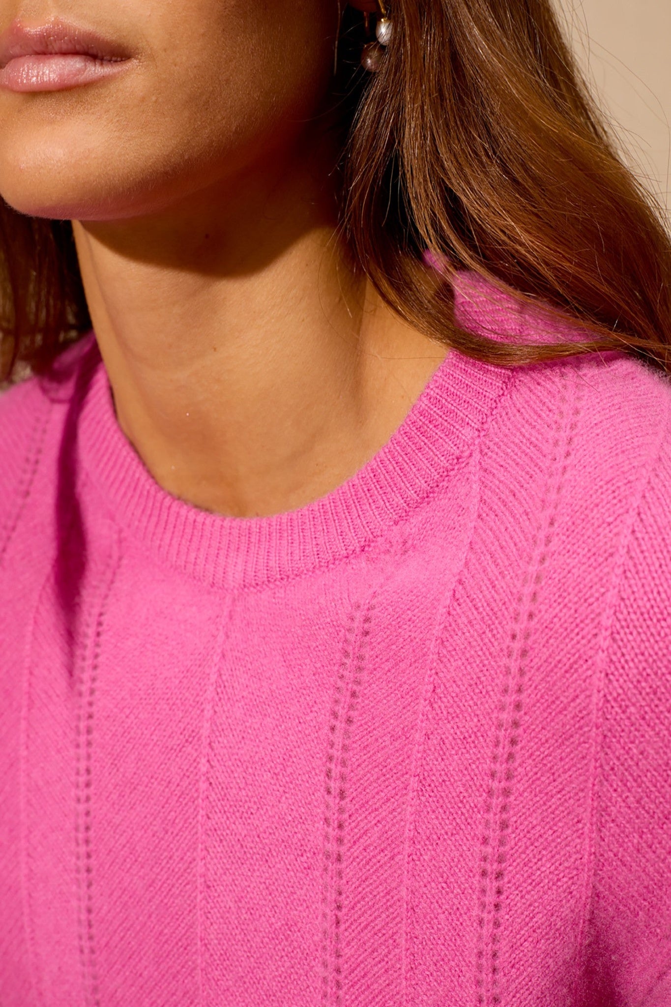 corva pull col rond 4 fils rose 100% cachemire