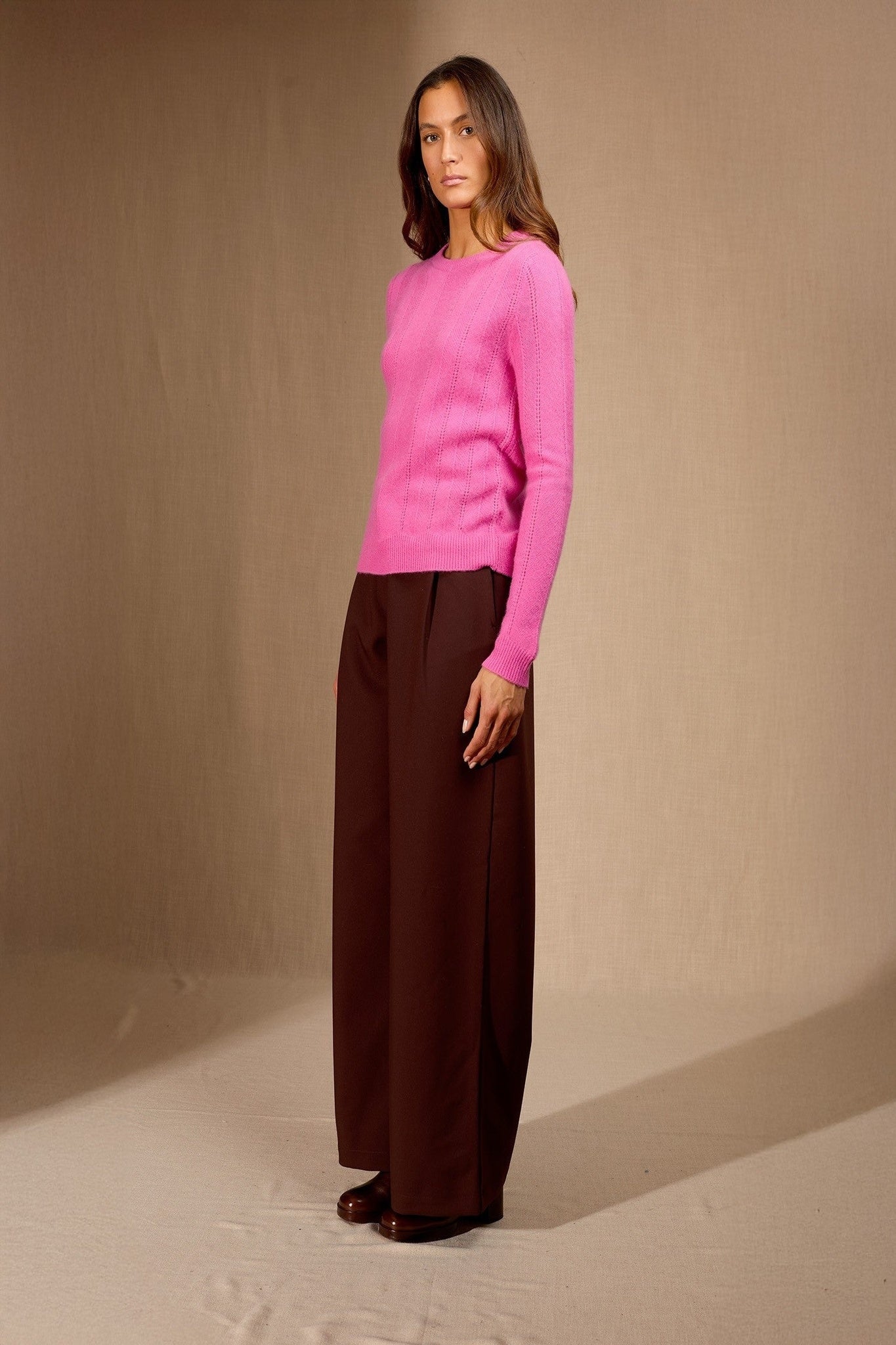 corva pull col rond 4 fils rose 100% cachemire