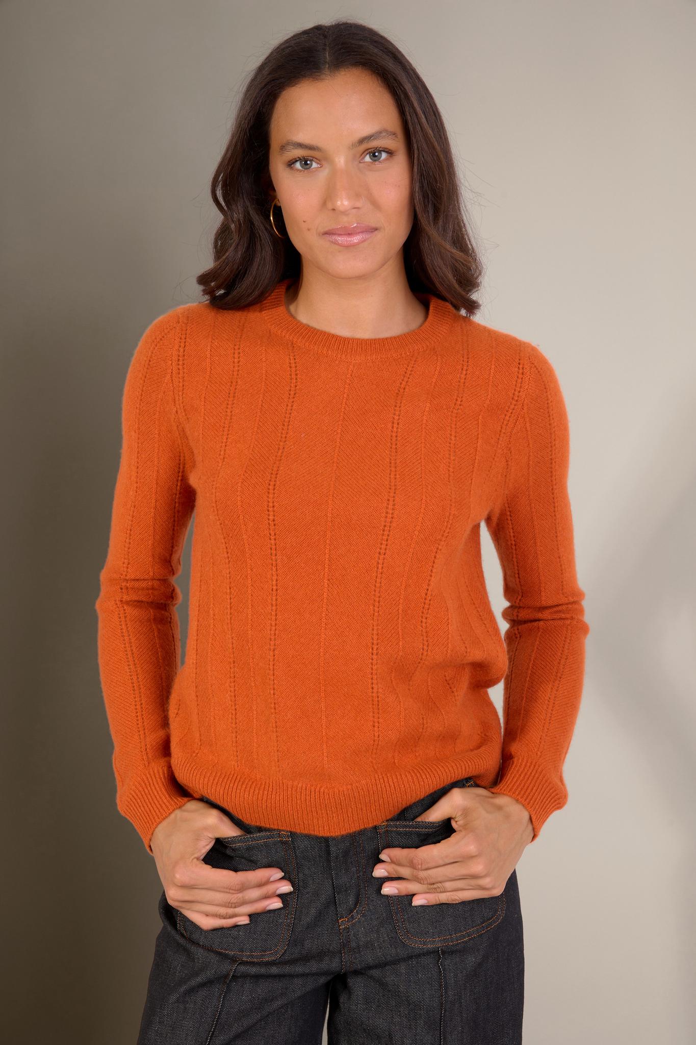 CORVA pull col rond 4 fils safran 100% cachemire