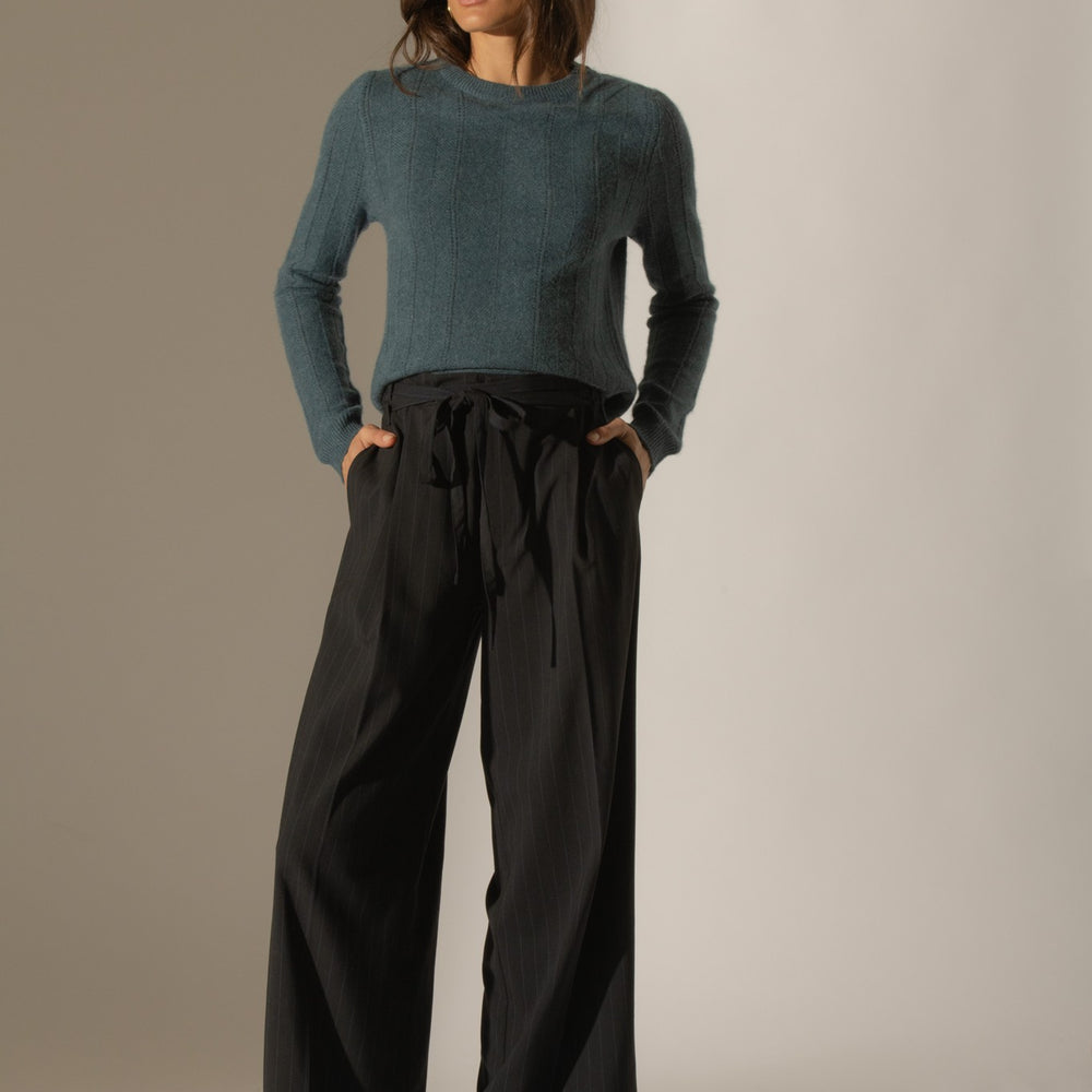 corva pull col rond 4 fils vert canard chiné 100% cachemire