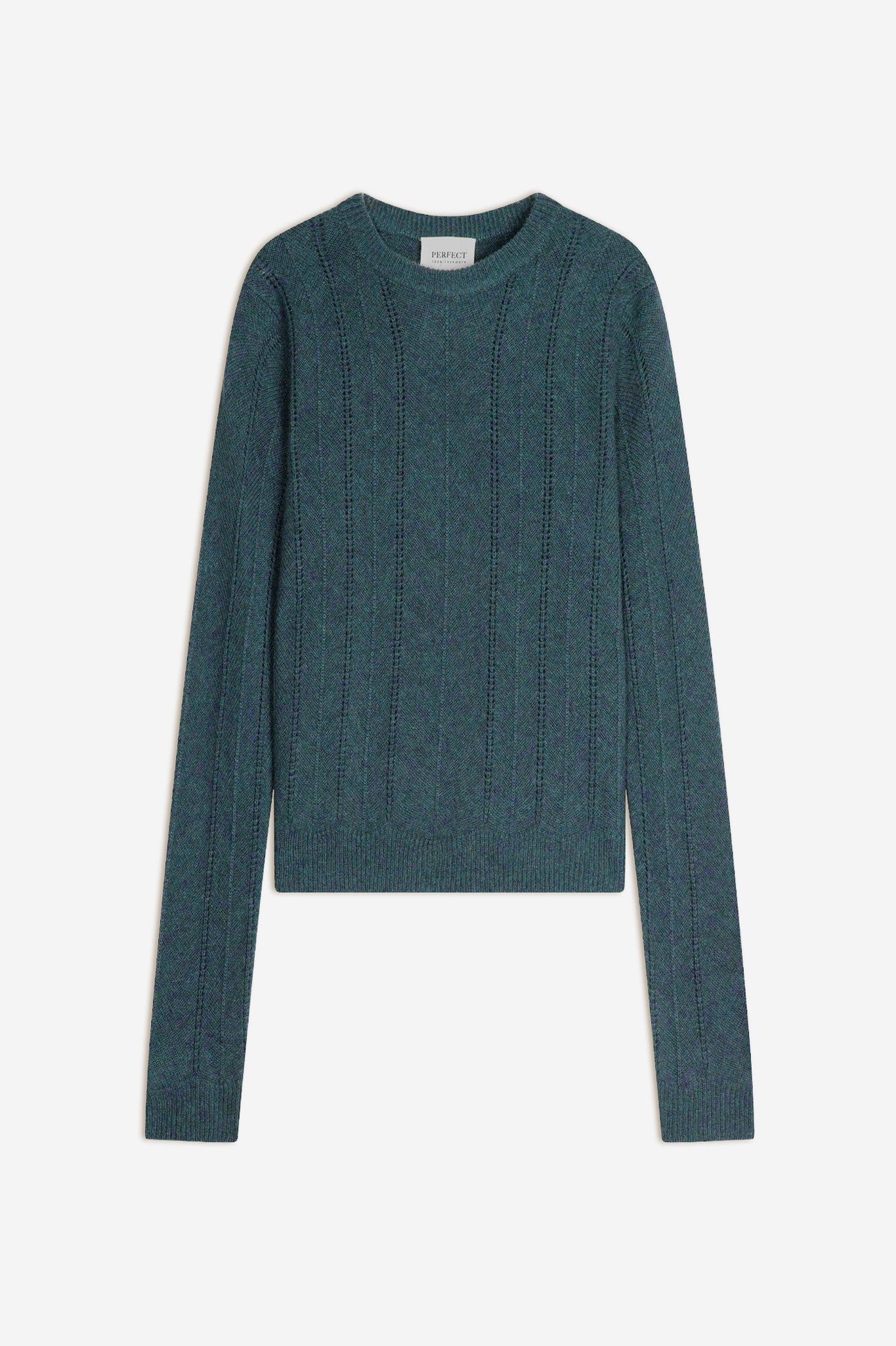 corva pull col rond 4 fils vert canard chiné 100% cachemire