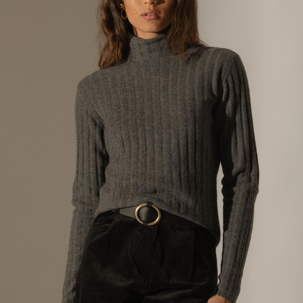CRAIGTON pull col roulé anthracite chiné 100% cachemire