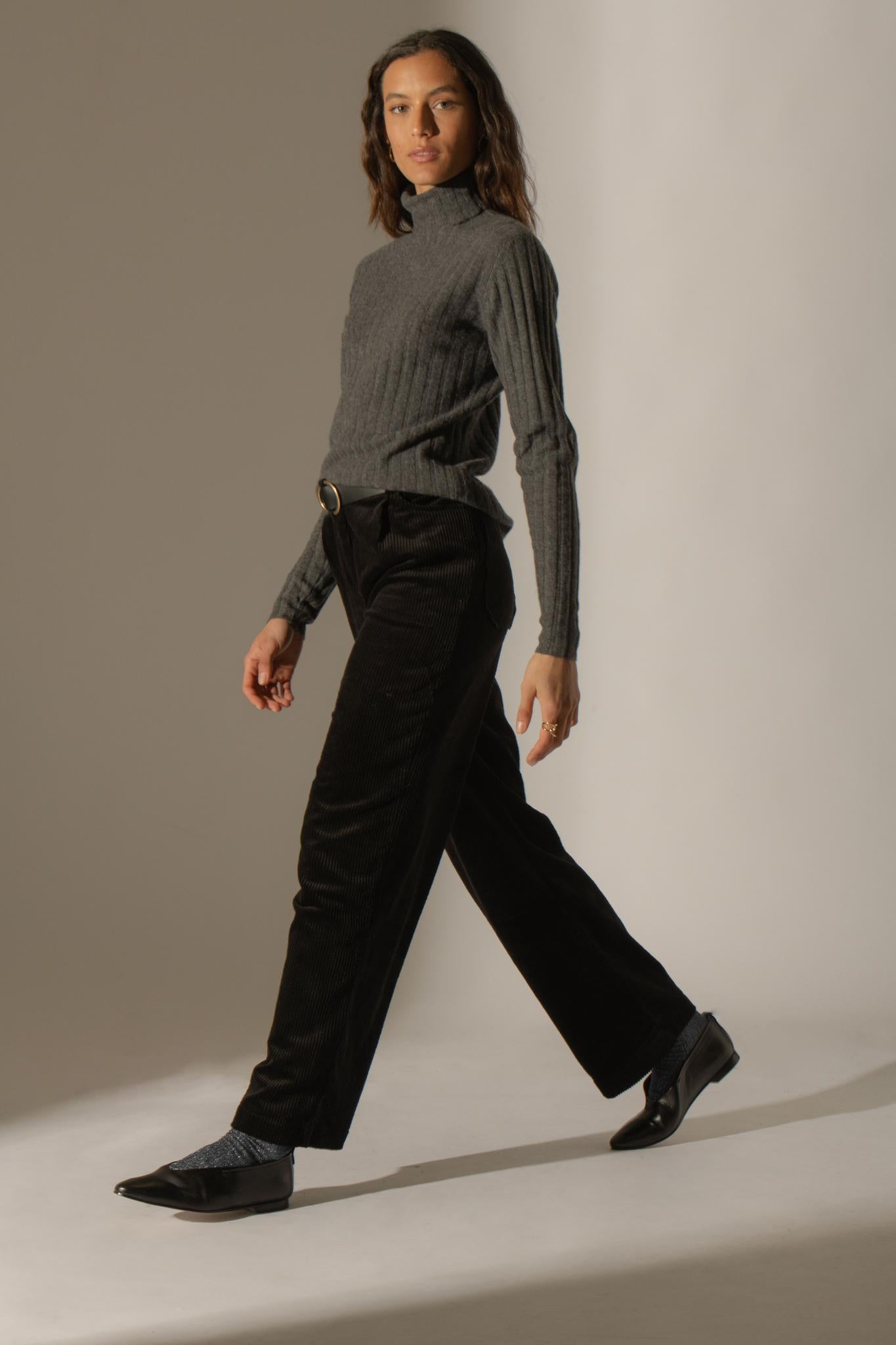 CRAIGTON pull col roulé anthracite chiné 100% cachemire