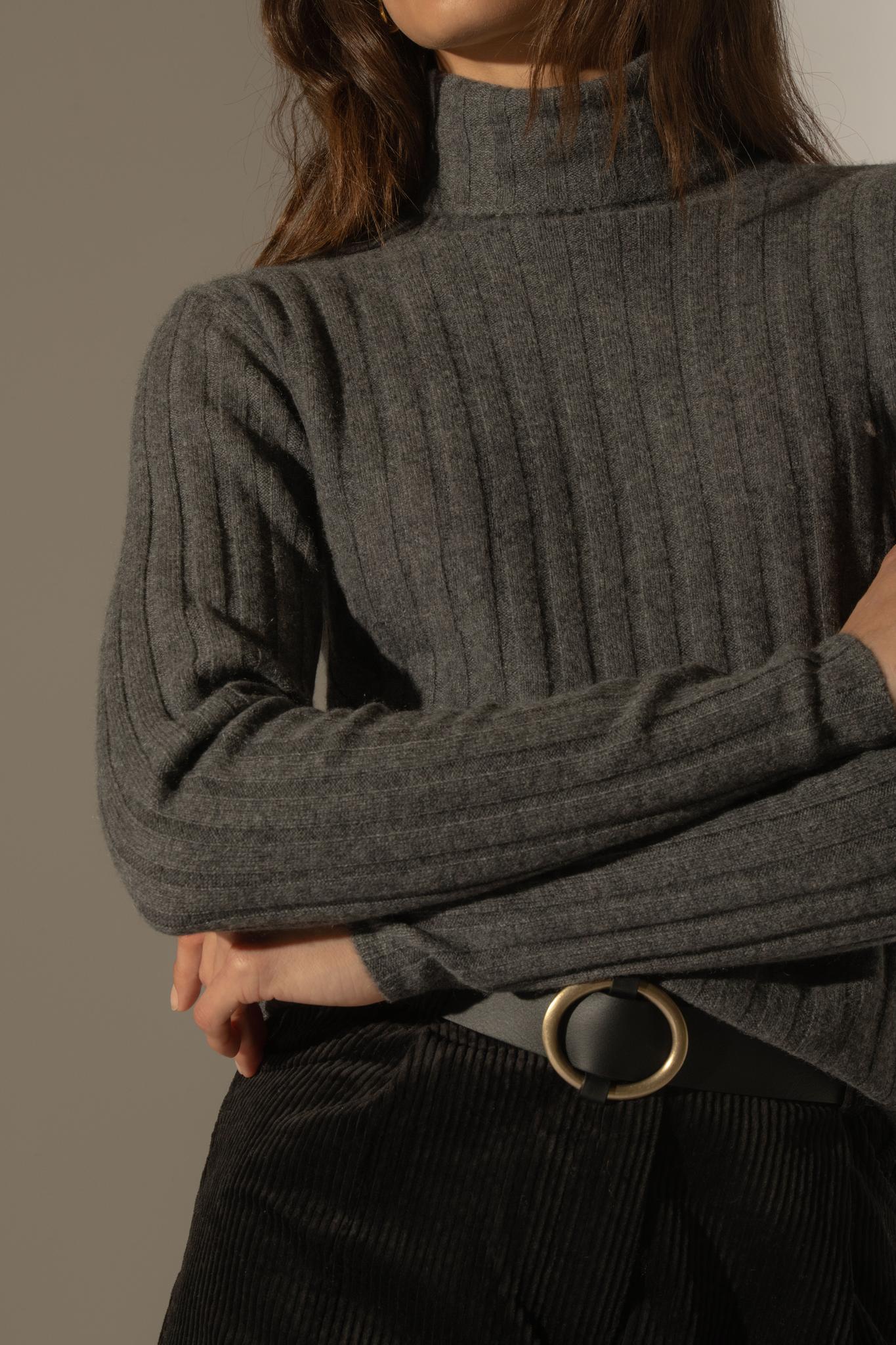 CRAIGTON pull col roulé anthracite chiné 100% cachemire