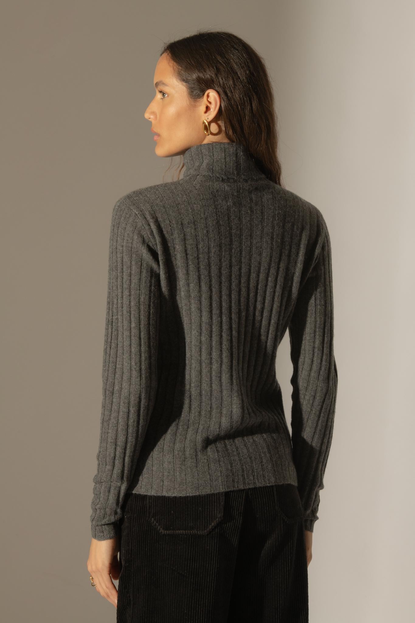 CRAIGTON pull col roulé anthracite chiné 100% cachemire