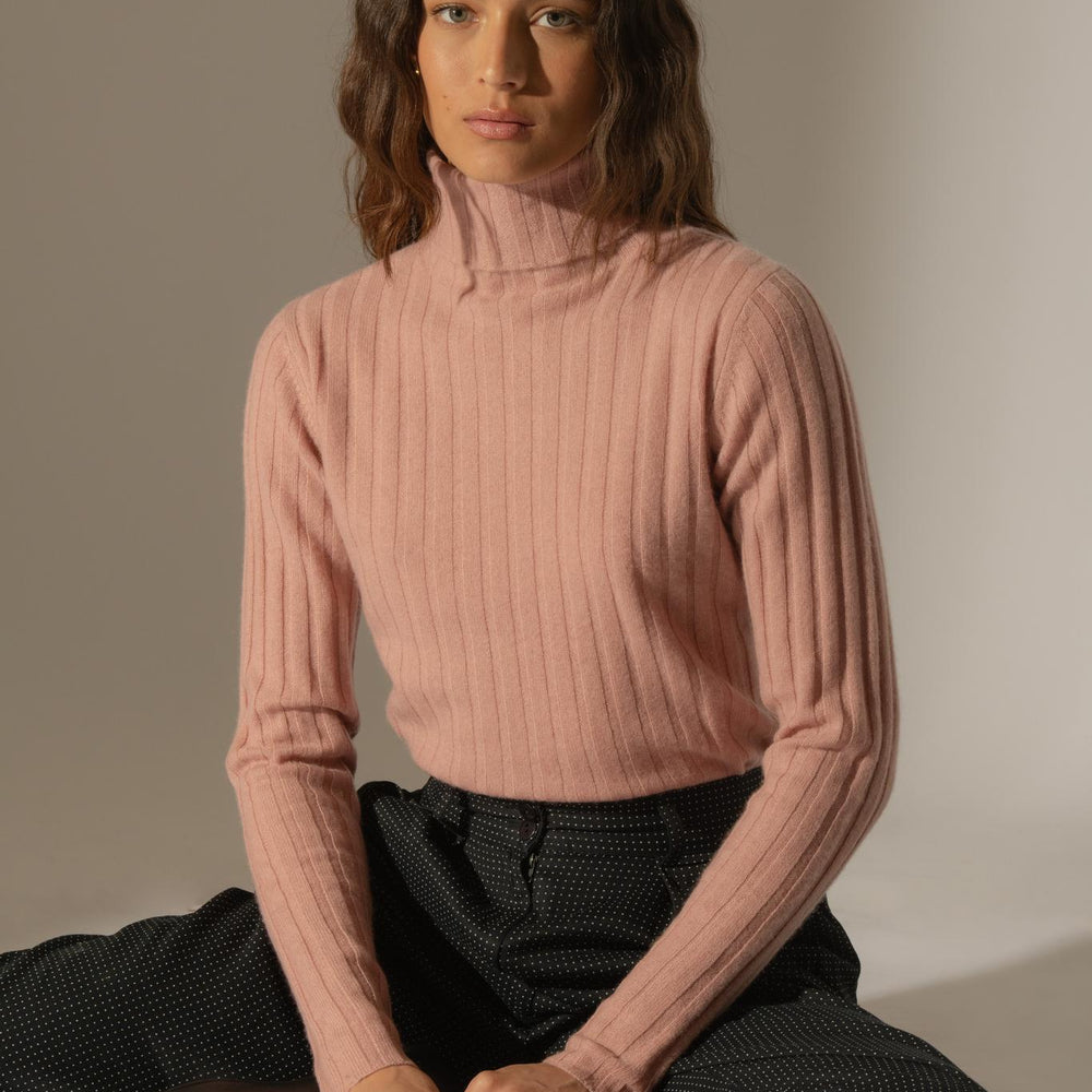 CRAIGTON pull col roulé bois de rose 100% cachemire