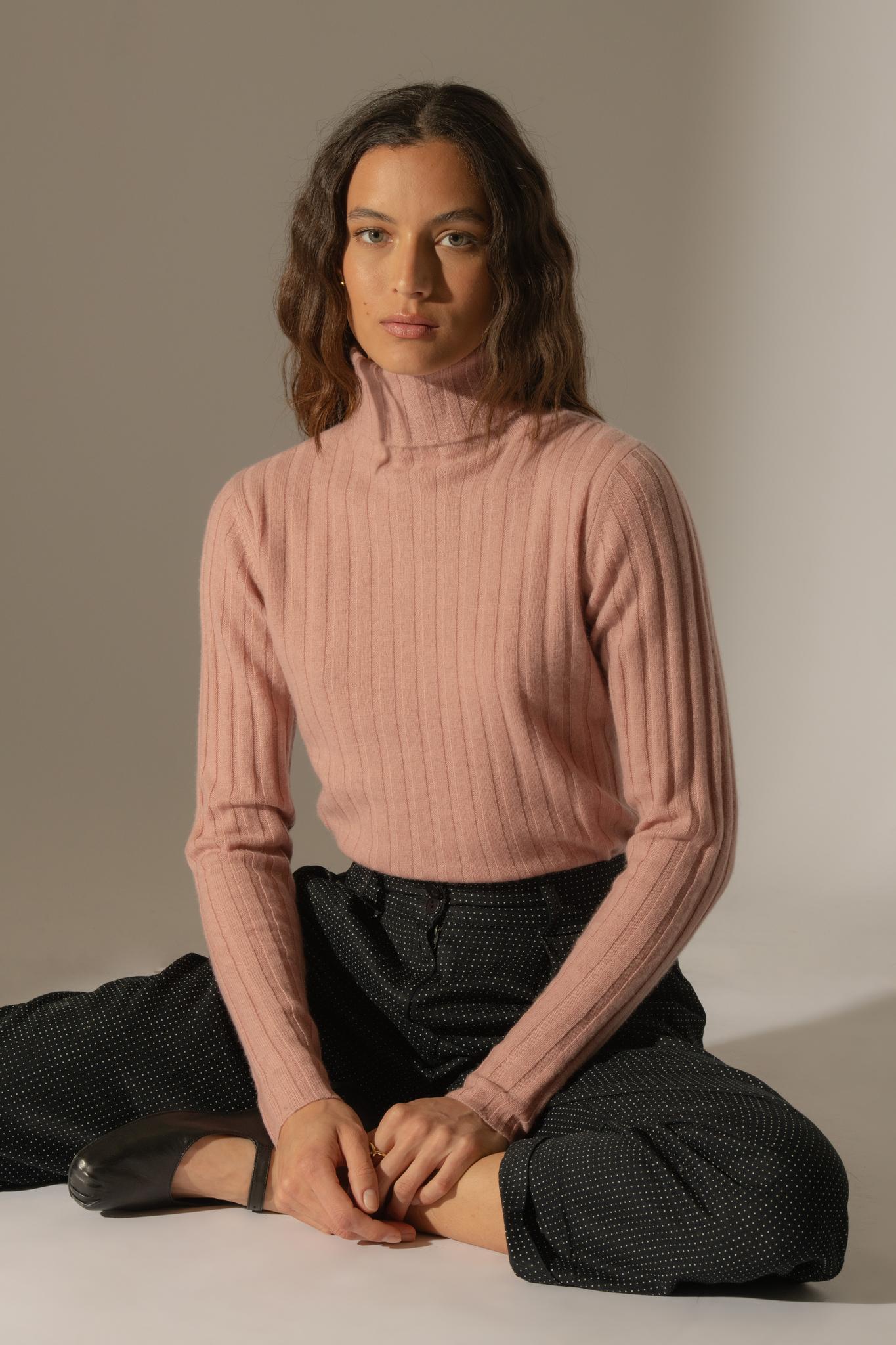 CRAIGTON pull col roulé bois de rose 100% cachemire