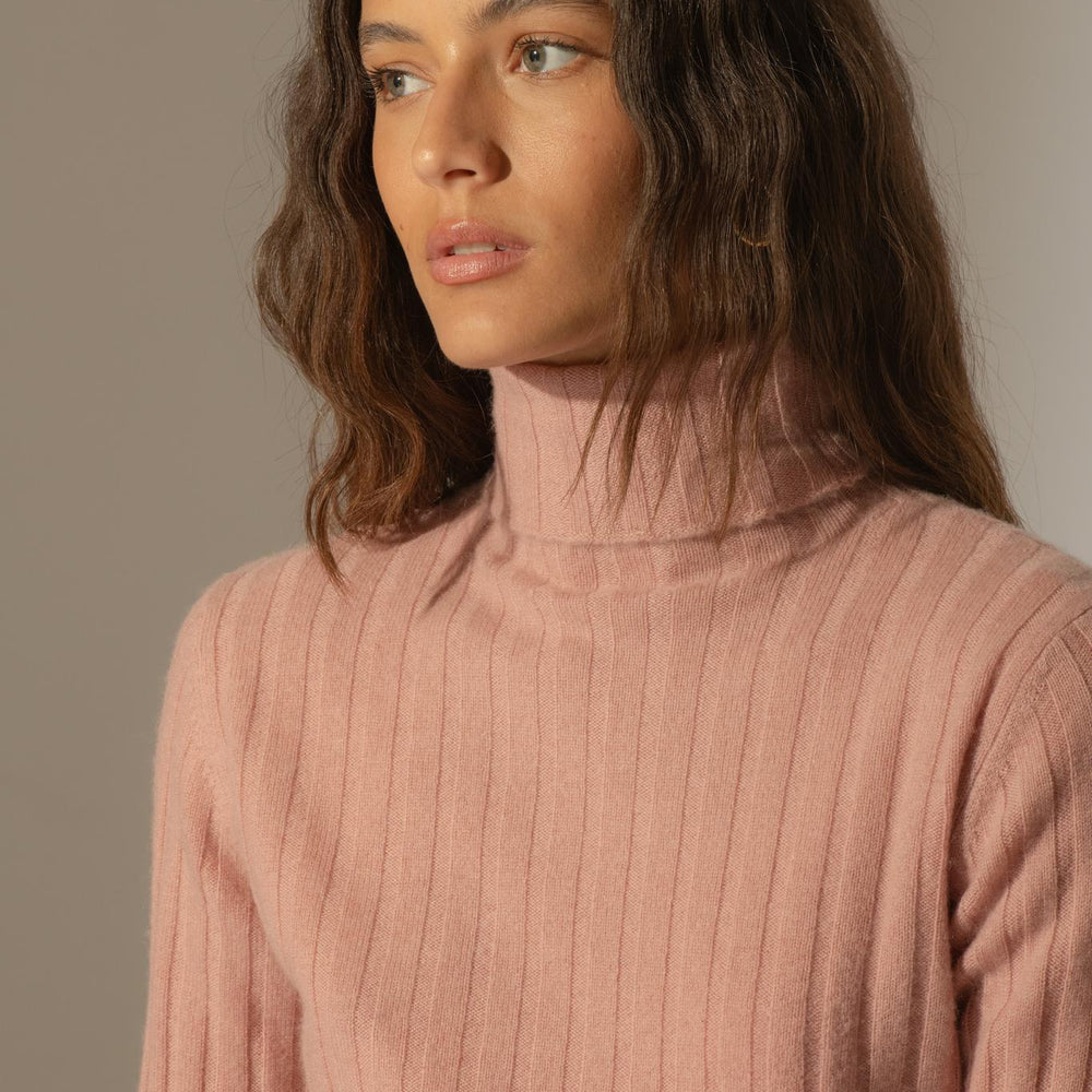 CRAIGTON pull col roulé bois de rose 100% cachemire