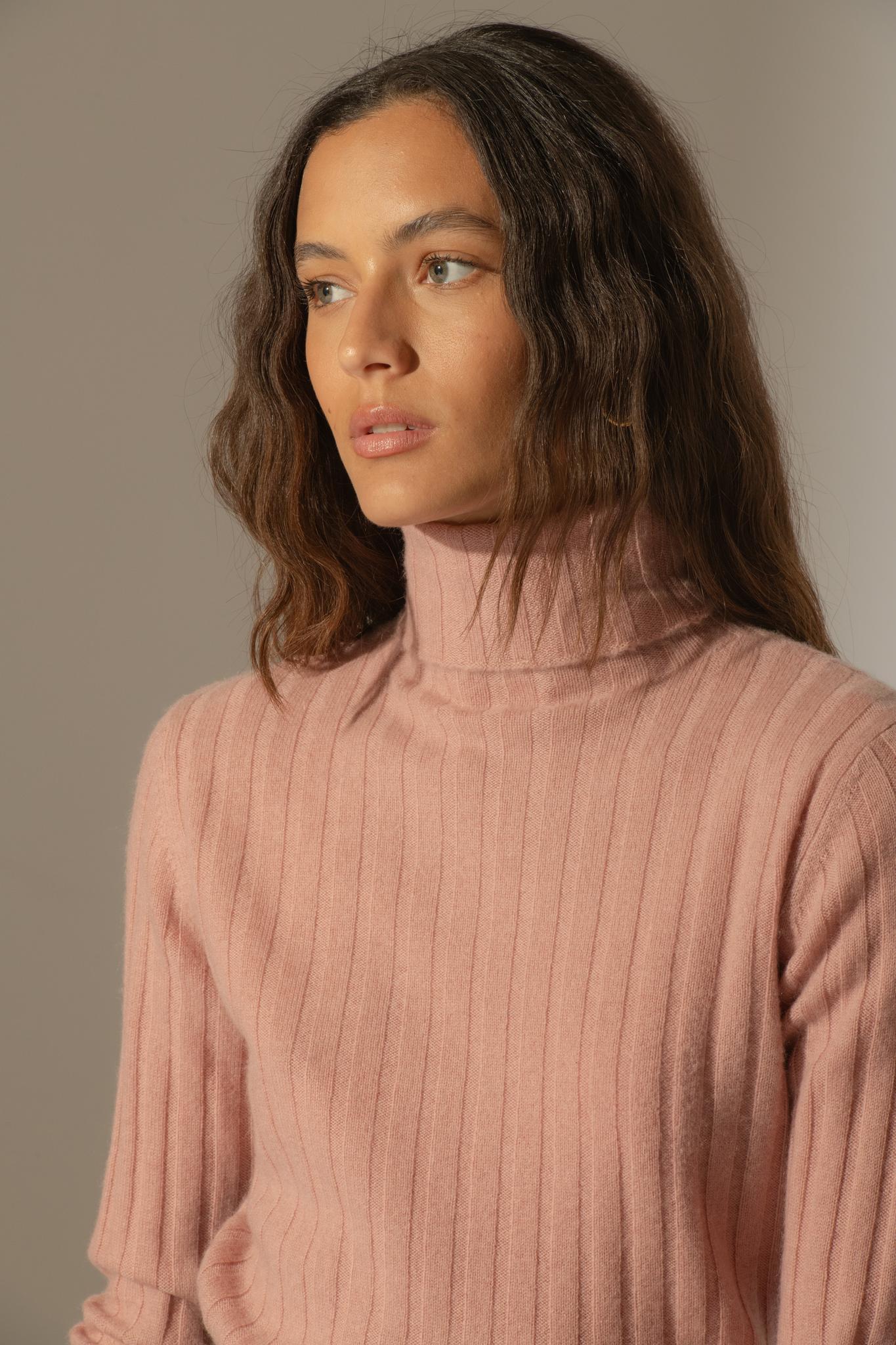 CRAIGTON pull col roulé bois de rose 100% cachemire