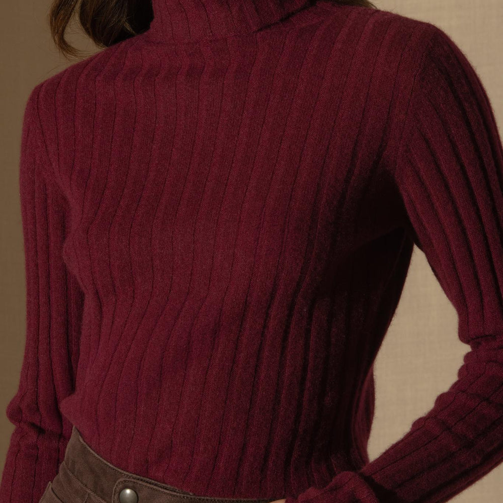 CRAIGTON pull col roulé bordeaux 100% cachemire