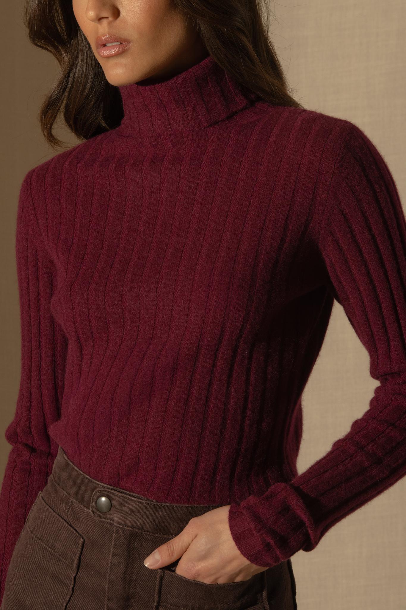 CRAIGTON pull col roulé bordeaux 100% cachemire