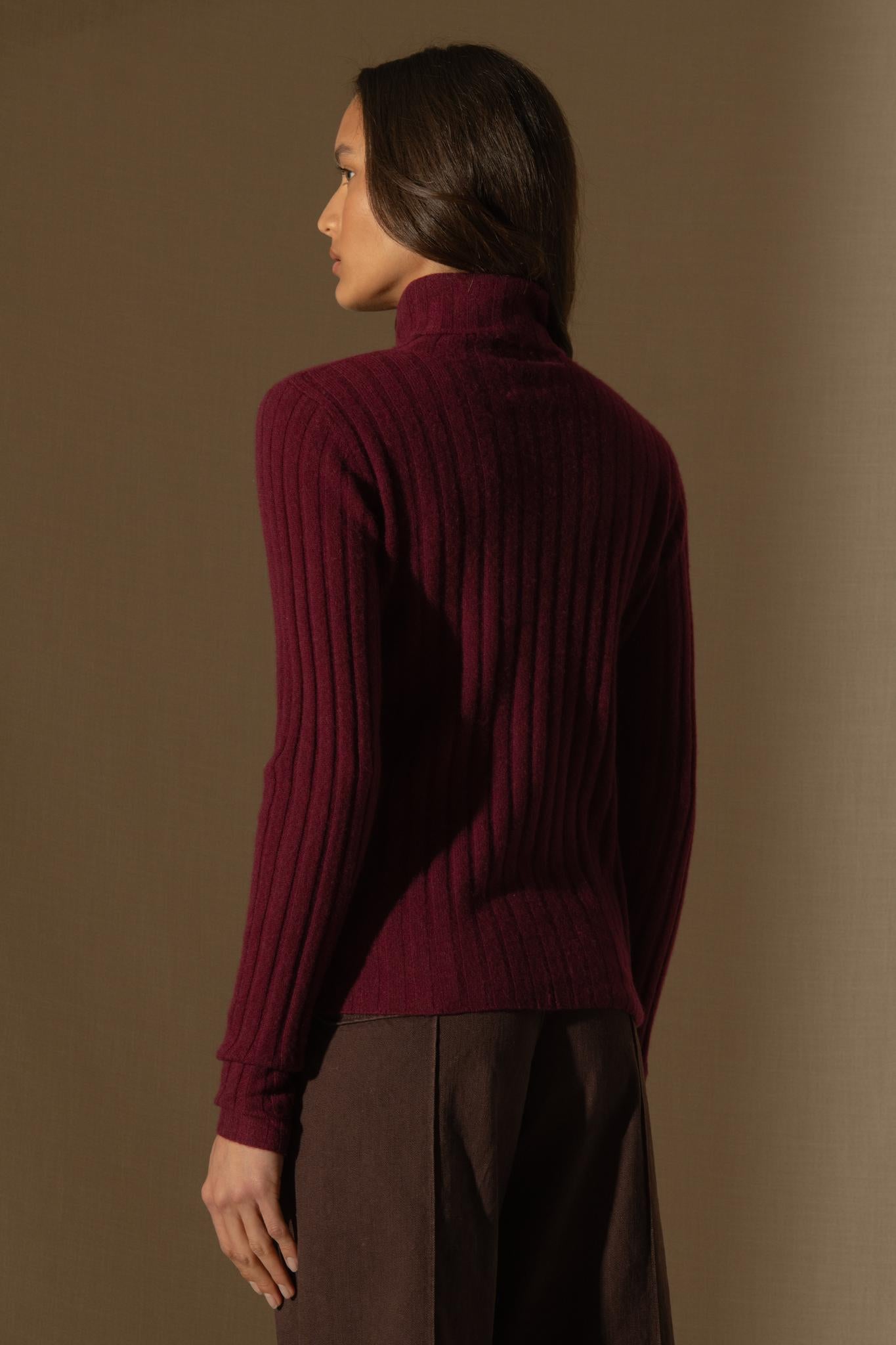 CRAIGTON pull col roulé bordeaux 100% cachemire
