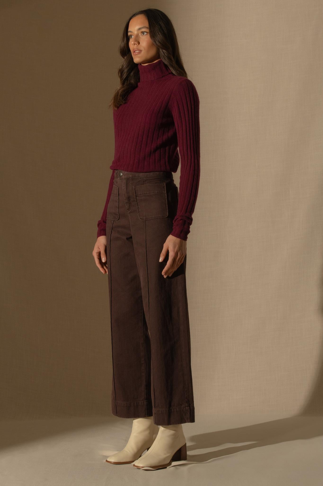 CRAIGTON pull col roulé bordeaux 100% cachemire