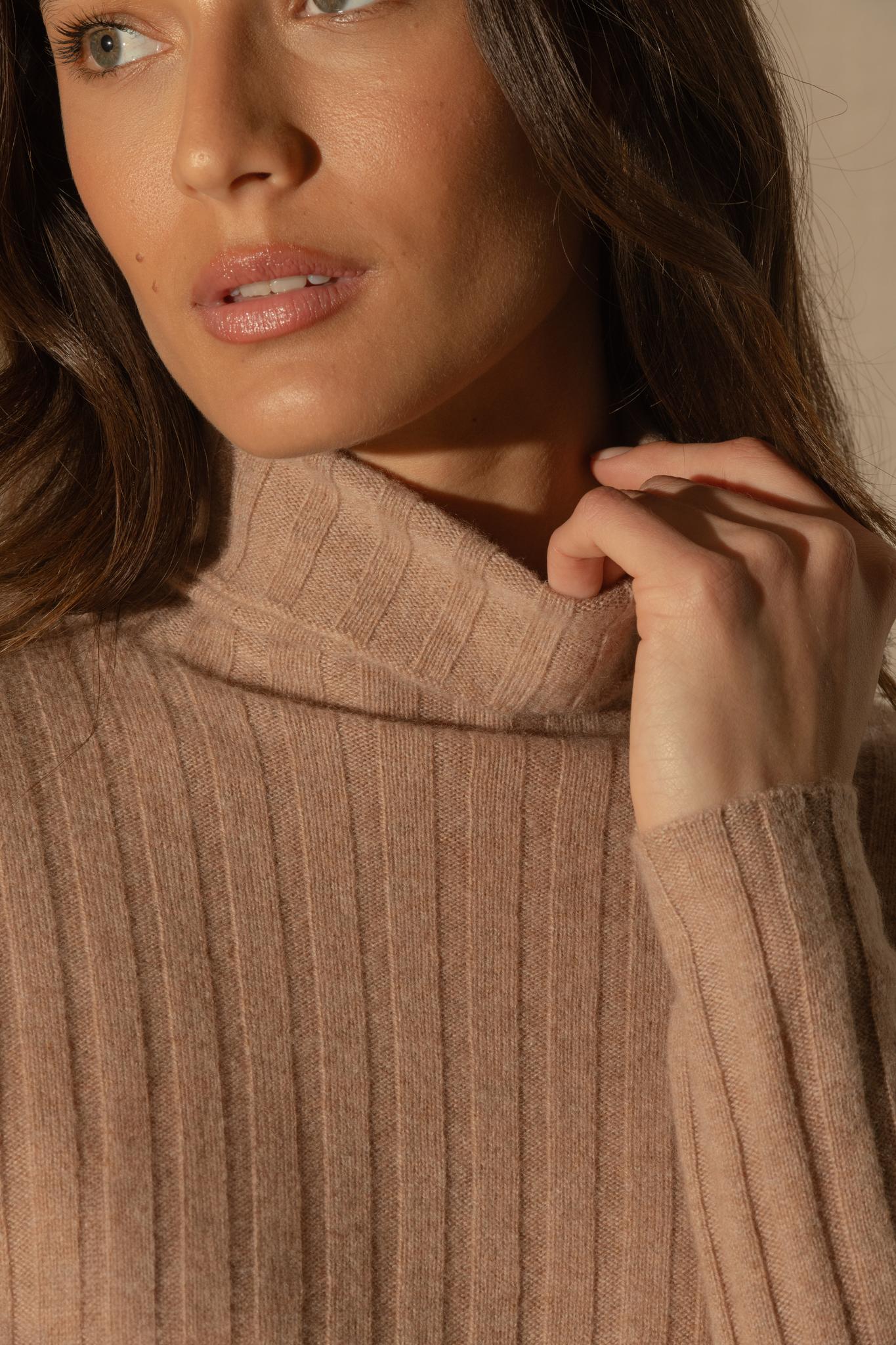 CRAIGTON pull col roulé camel chiné 100% cachemire