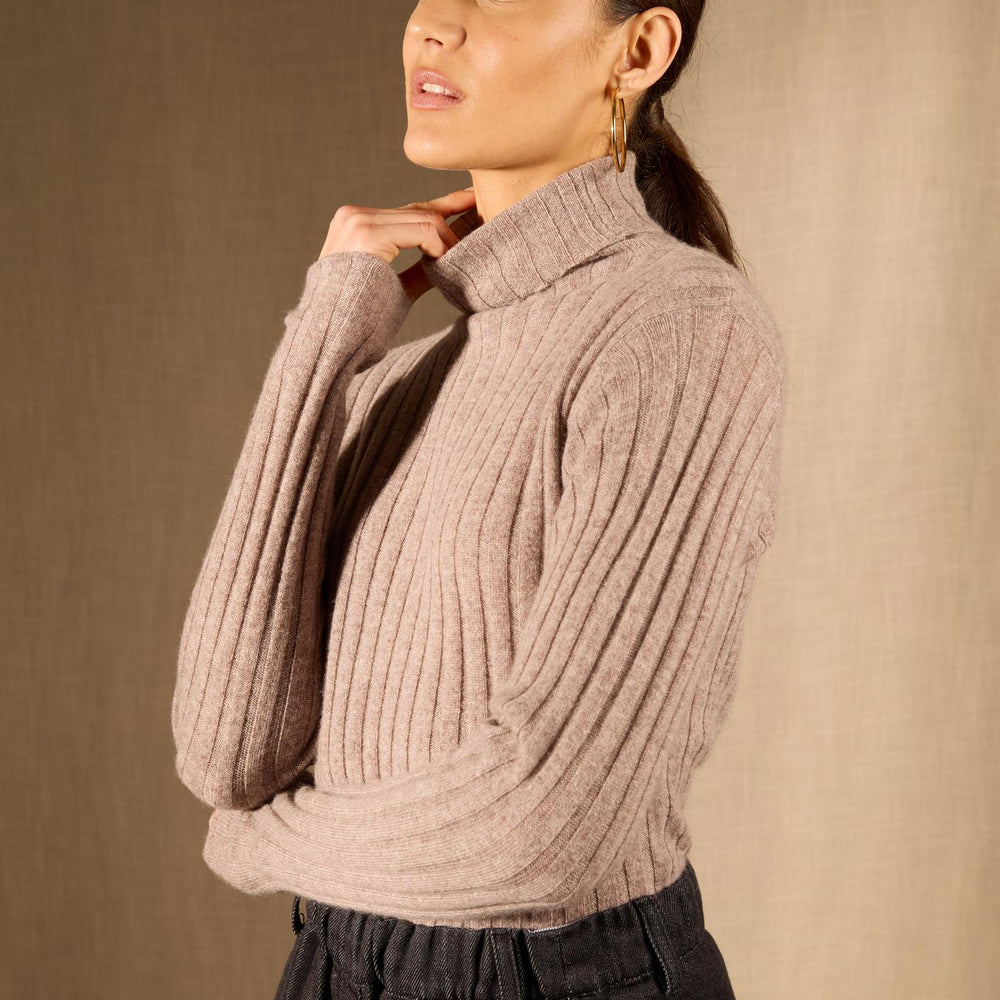 CRAIGTON pull col roulé caribou chiné 100% cachemire